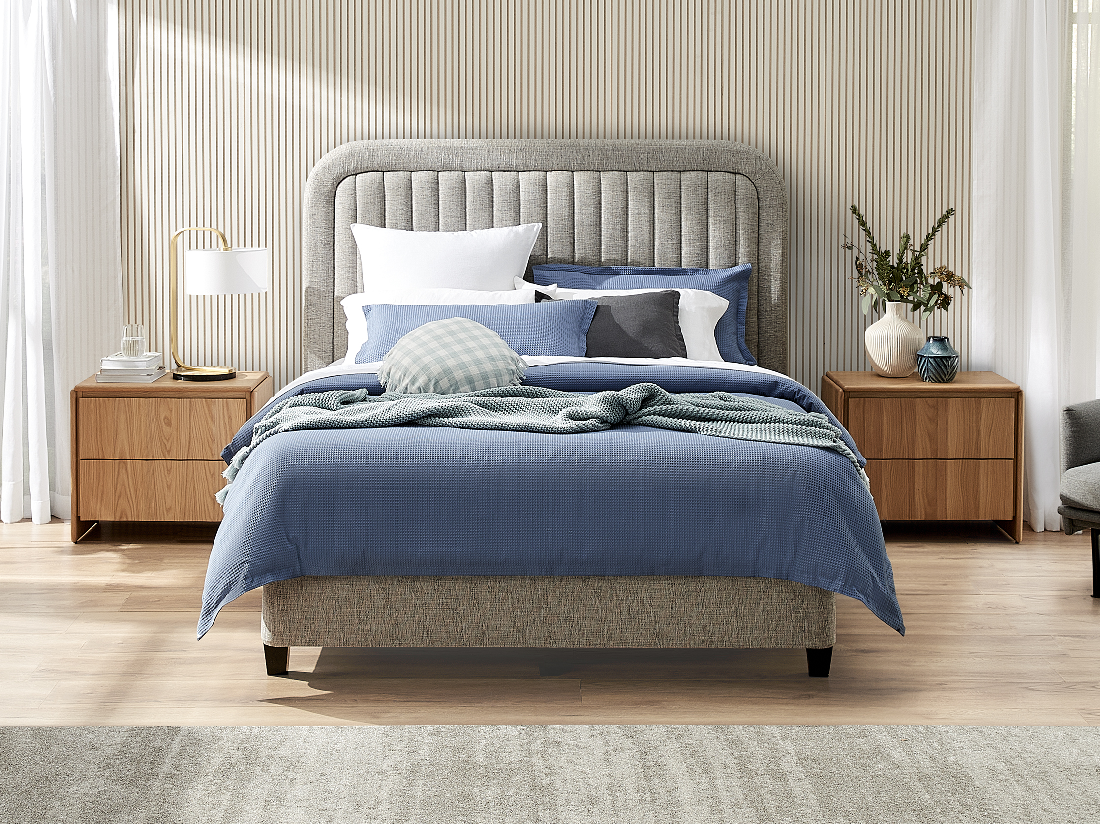 Slumberland Curved Pleated Headboard Standard Queen Base - Steel