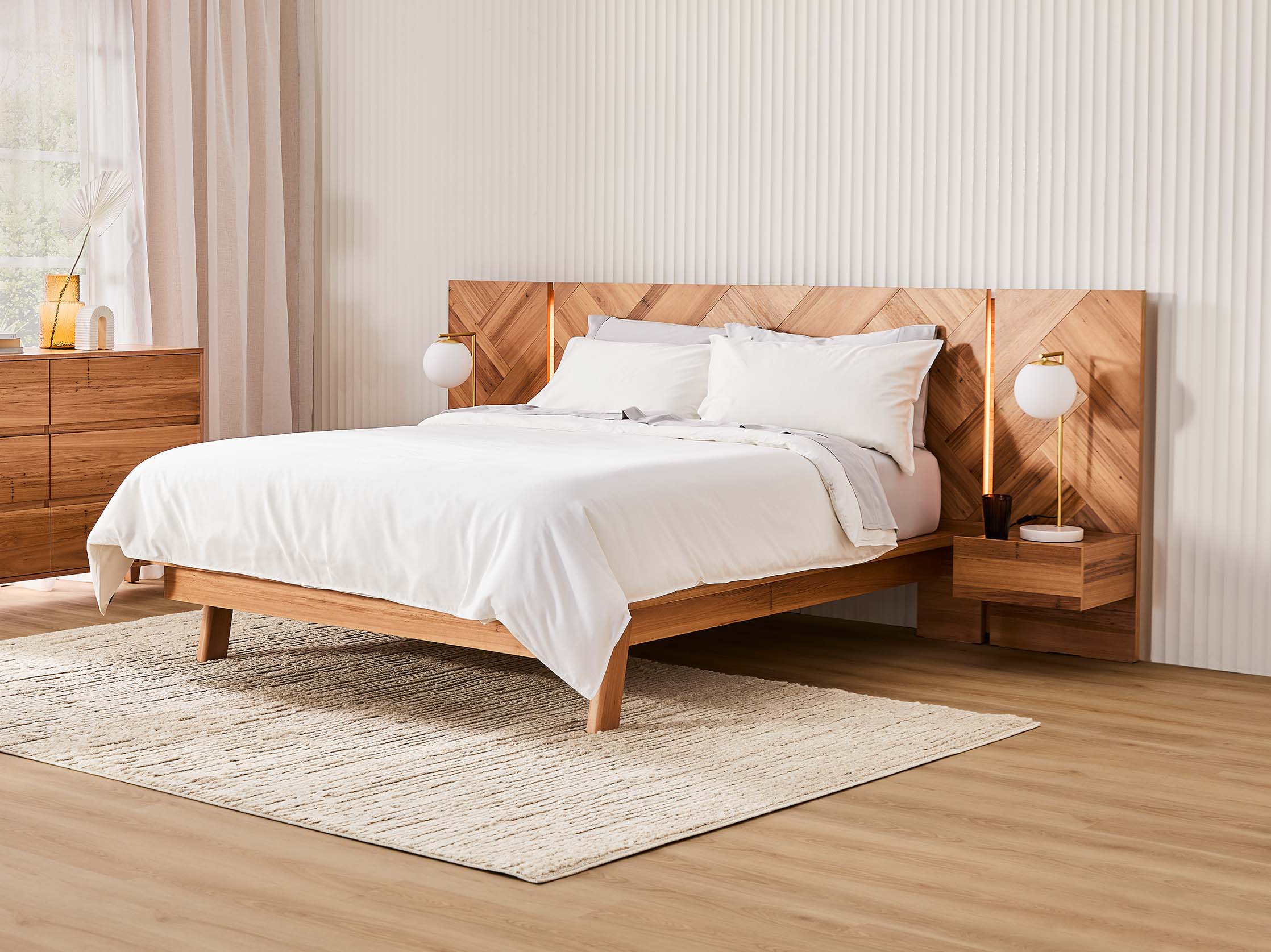 My Design Herringbone Queen Extended Headboard & Platform Base - Native