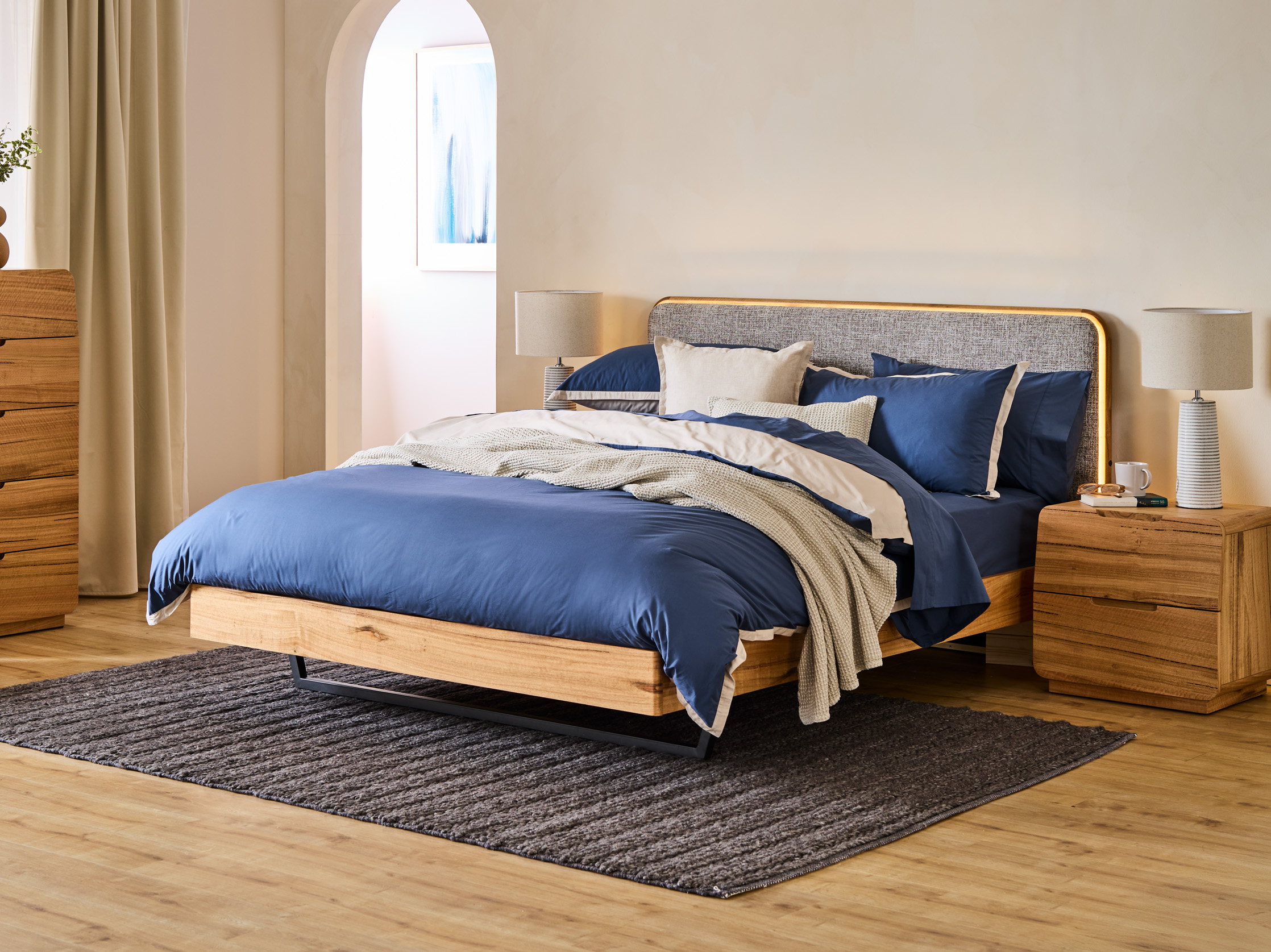 Luna Upholstered Queen Bed Frame with Gas Lift Base - Natural