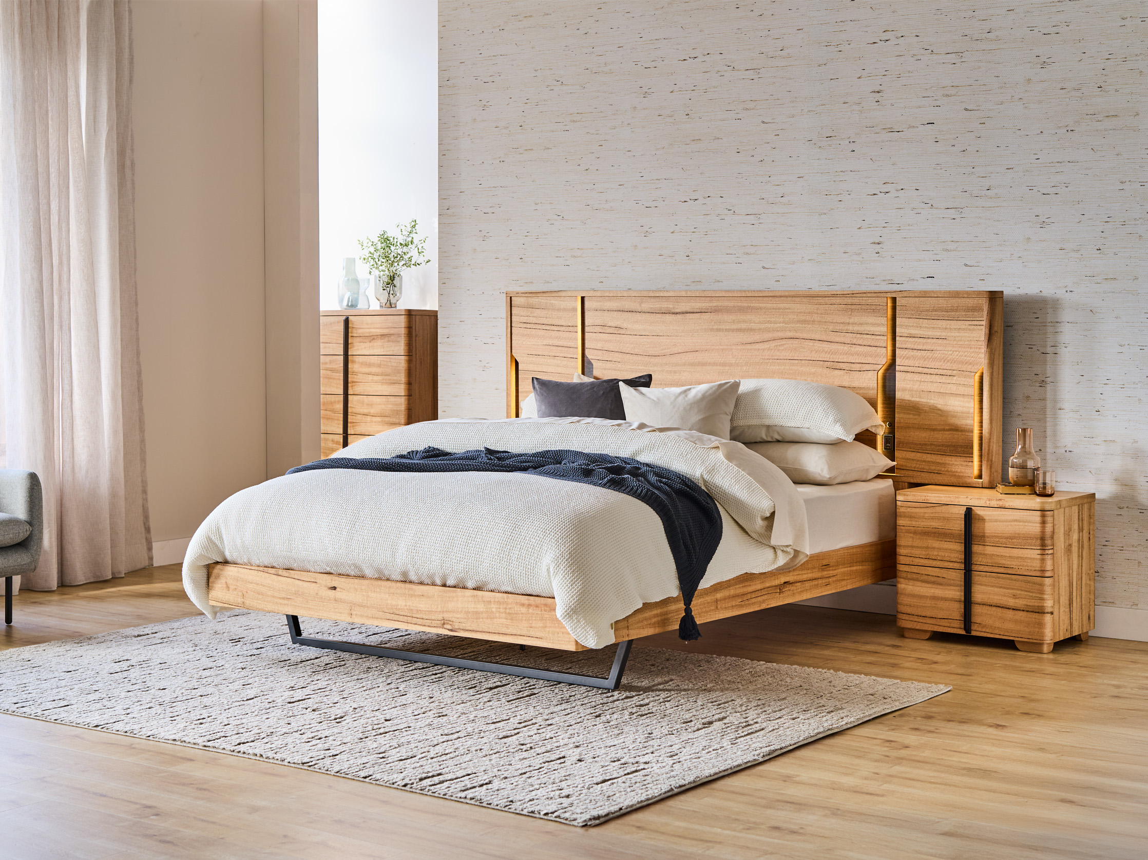 Phoenix Queen Extended Bed Frame with Floating Base - Natural