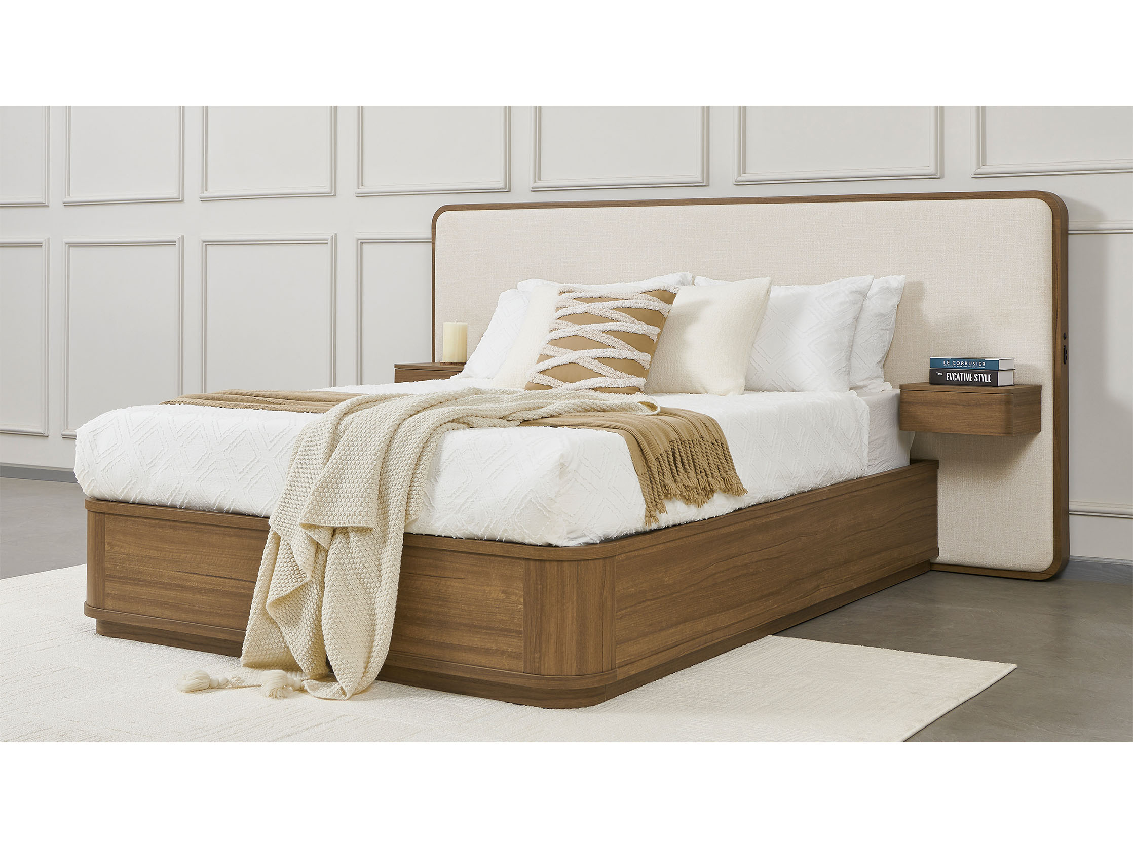 Shelley Extended Queen Bed Frame with Gas Lift Base & 2 Floating Drawers - Walnut