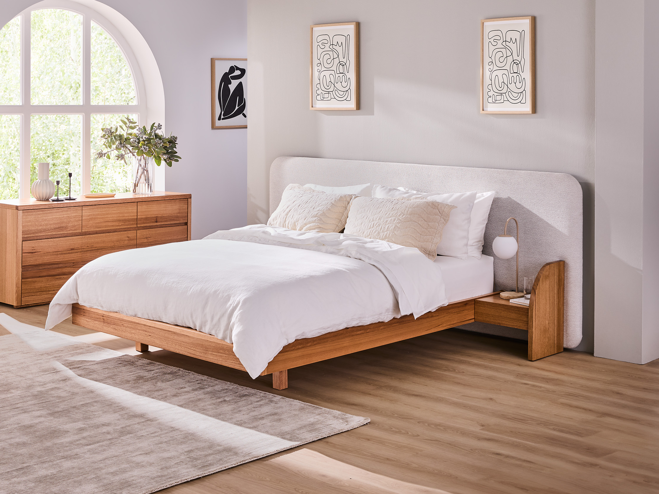 Revere Queen Bed Frame with Bedsides - Light Ash
