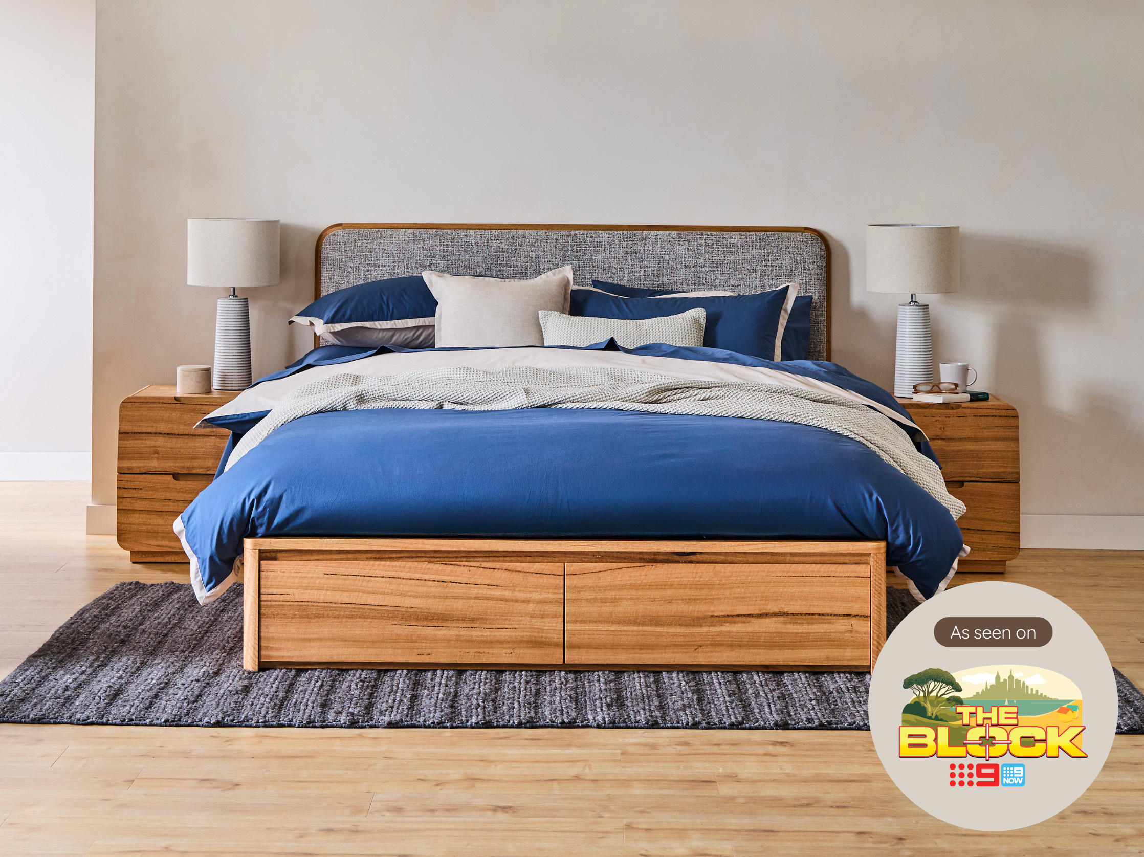 Luna Upholstered Queen Bed Frame with Gas Lift Base - Natural