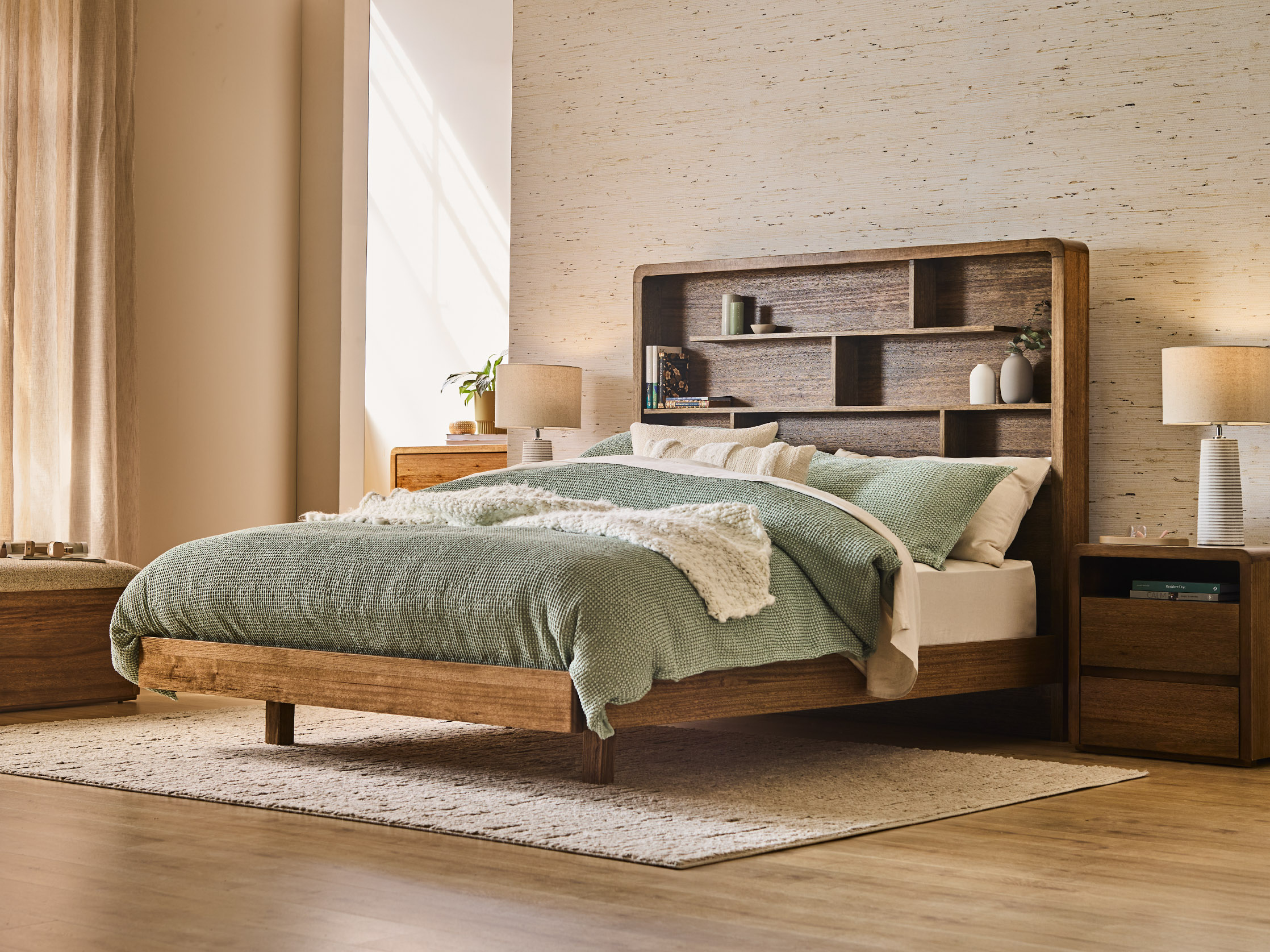 Retreat Queen Bed Frame with Floating Base - Light Oak