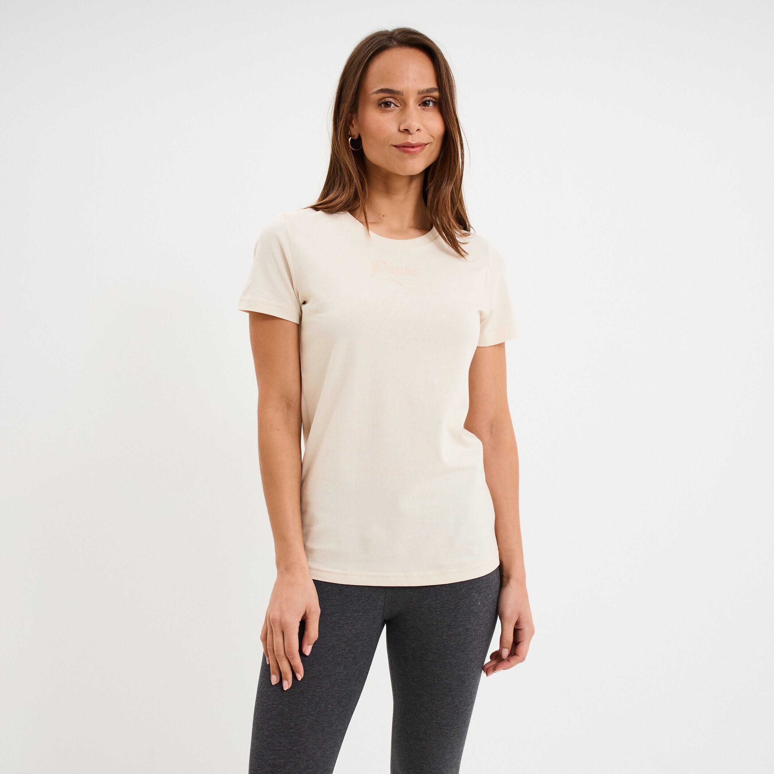 T-shirt manches courtes coton Puma ivoire femme