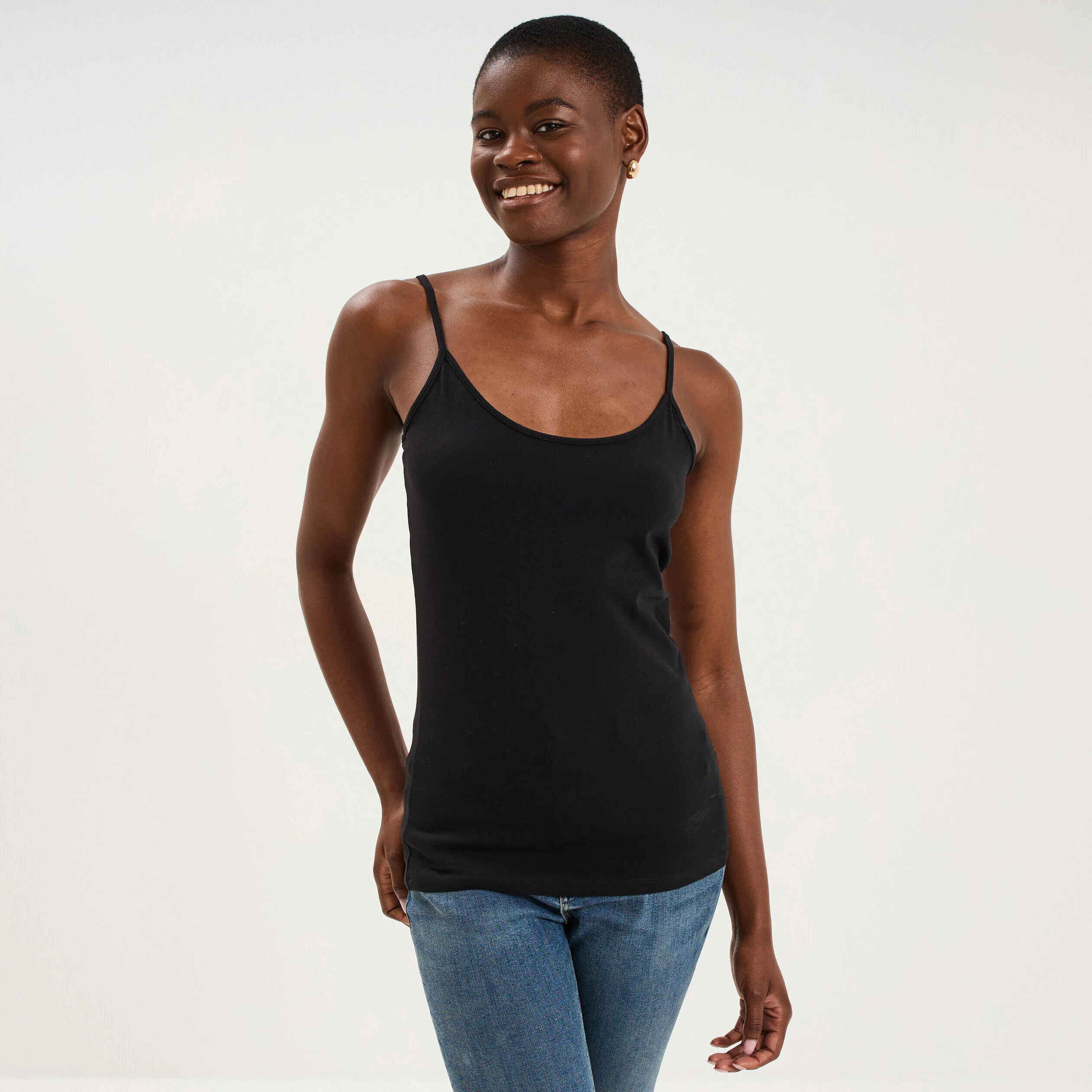 Débardeur coton bretelles réglables noir femme
