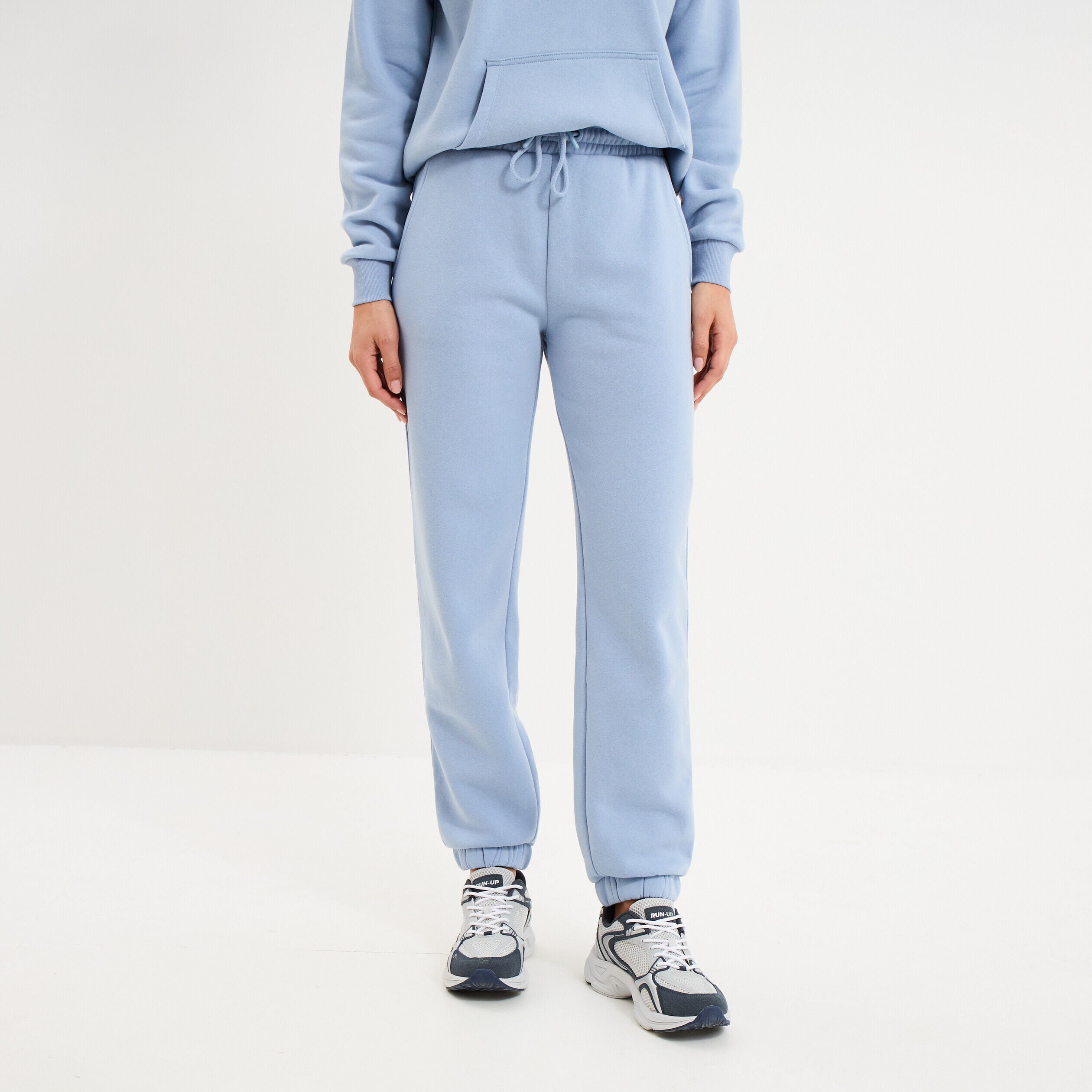 Pantalon jogging droit molleton bleu clair femme
