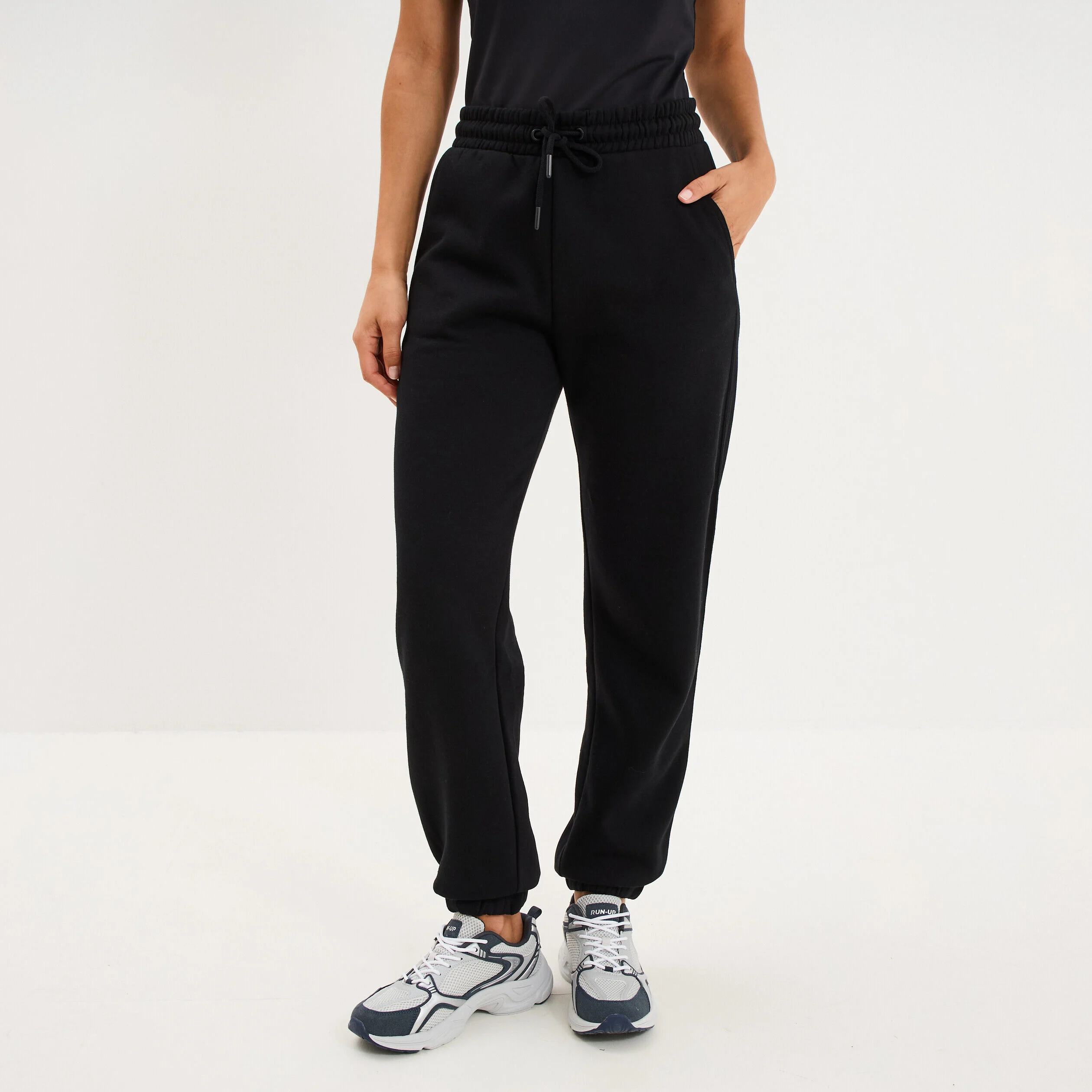 Pantalon jogging droit molleton noir femme