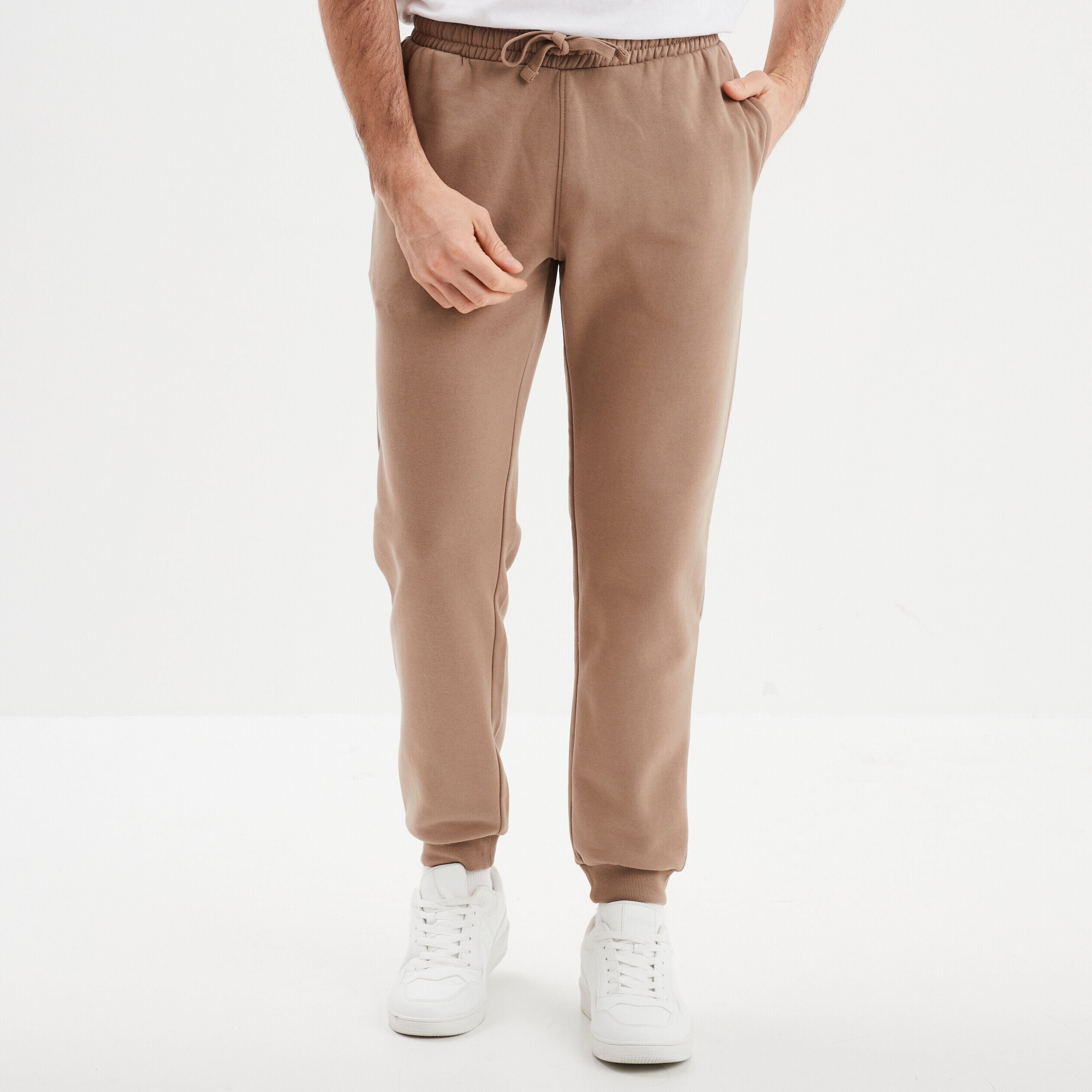 Pantalon jogging droit molleton taupe homme