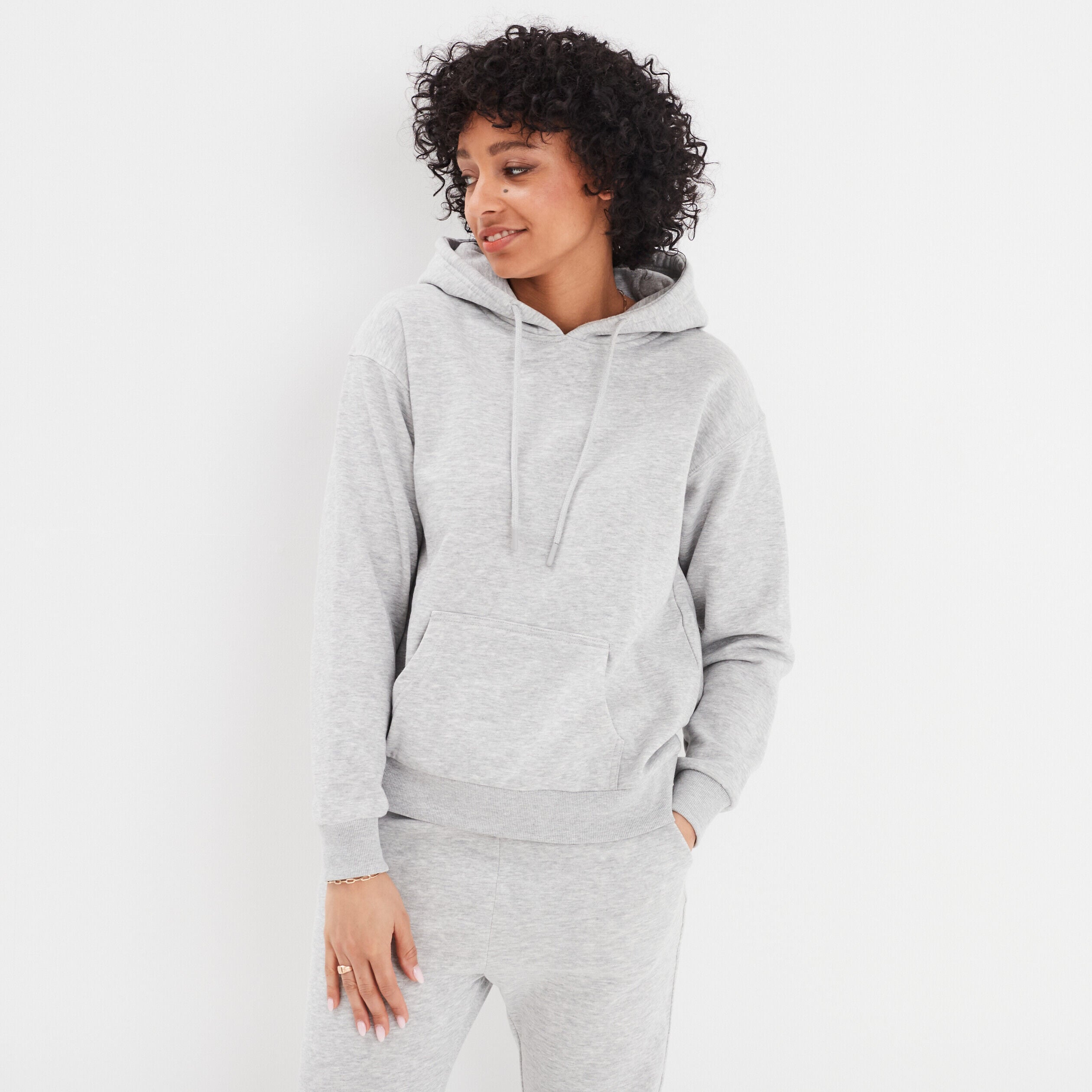 Sweat hoodie molleton à capuche gris clair femme