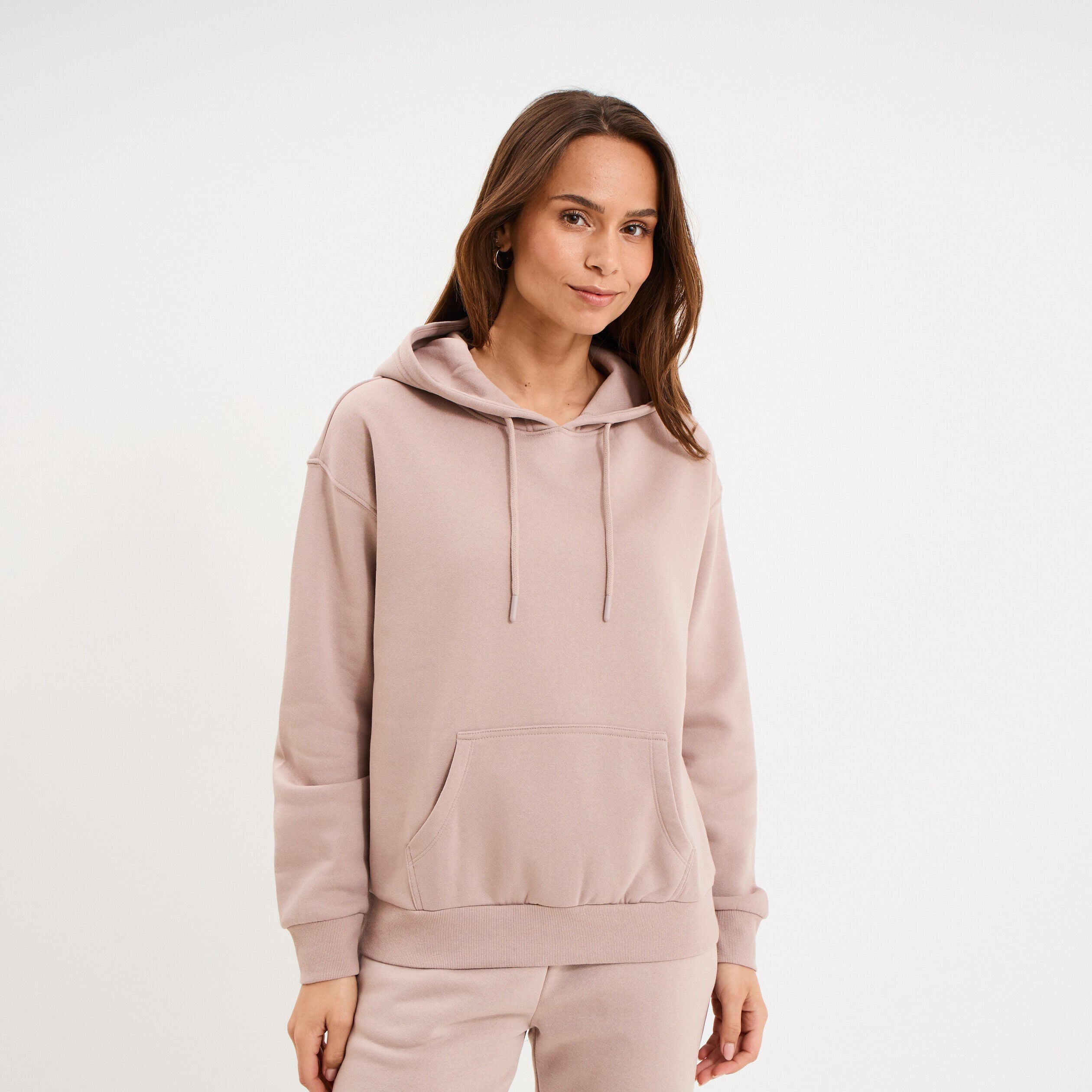 Sweat hoodie molleton à capuche marron clair femme