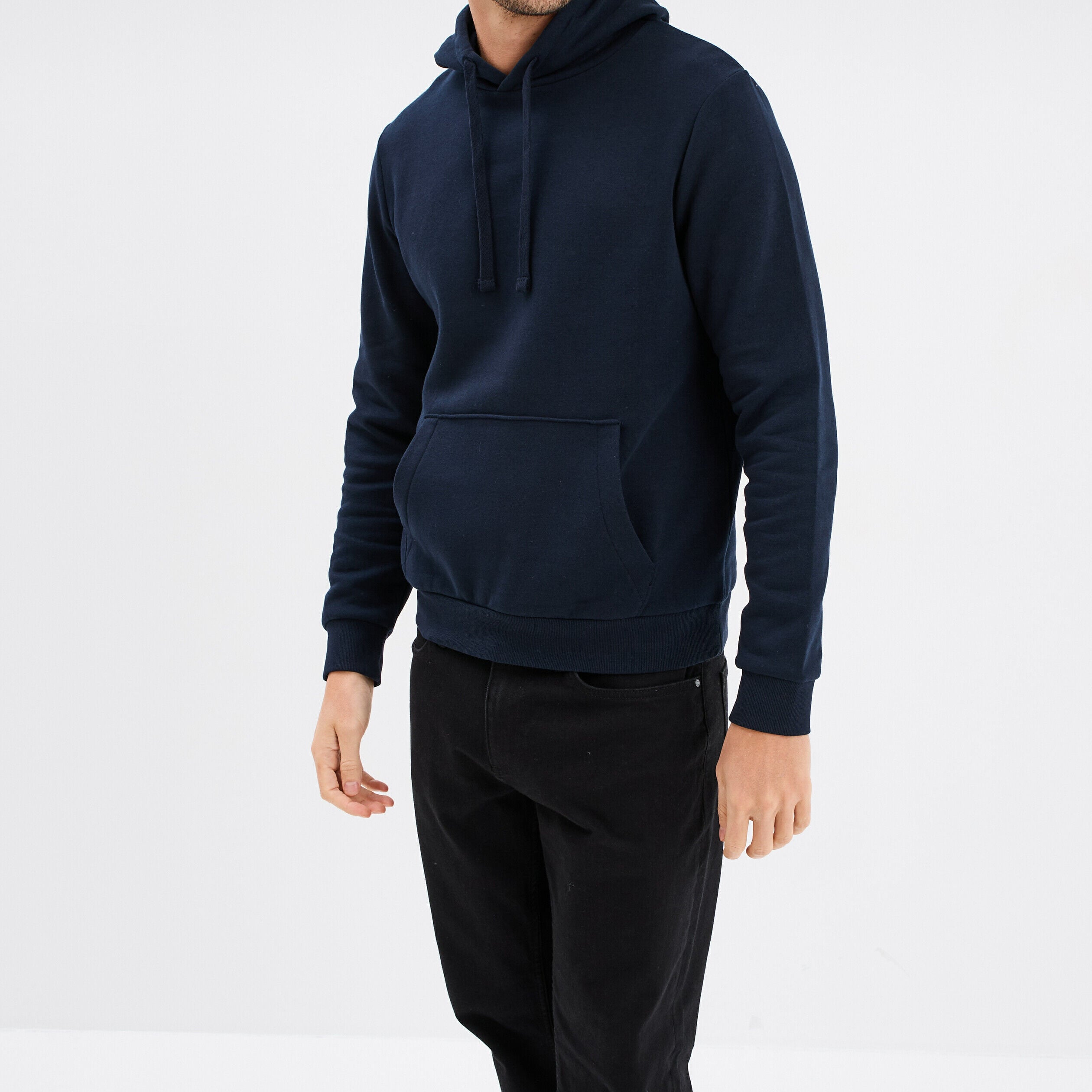 Sweat molleton à capuche hoodie bleu marine homme
