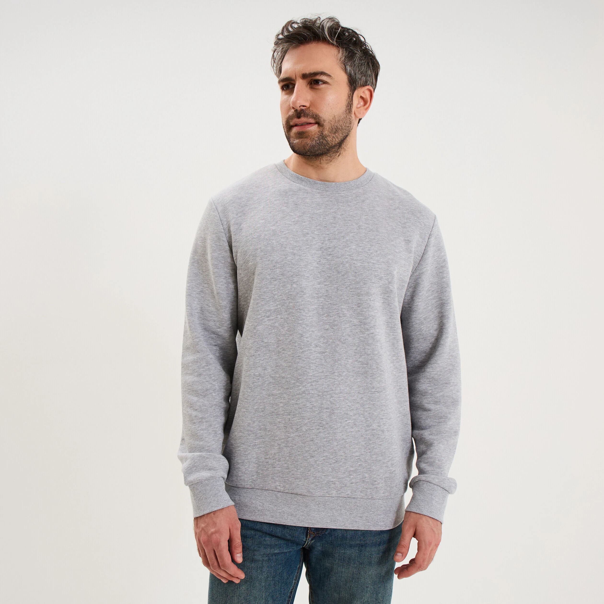 Sweat molleton col rond gris clair homme
