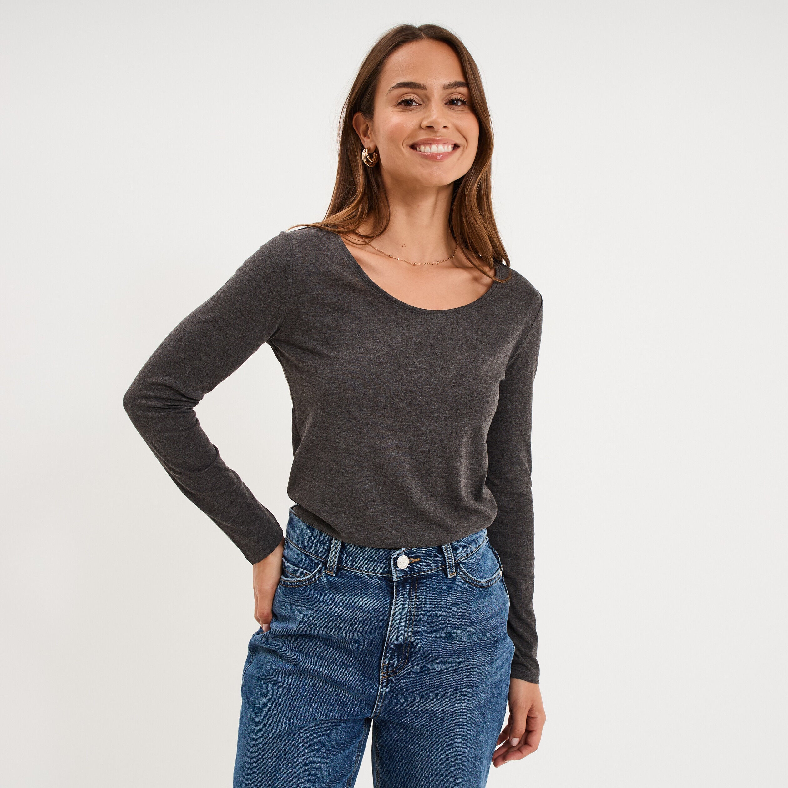 T-shirt à manches longues gris foncé femme