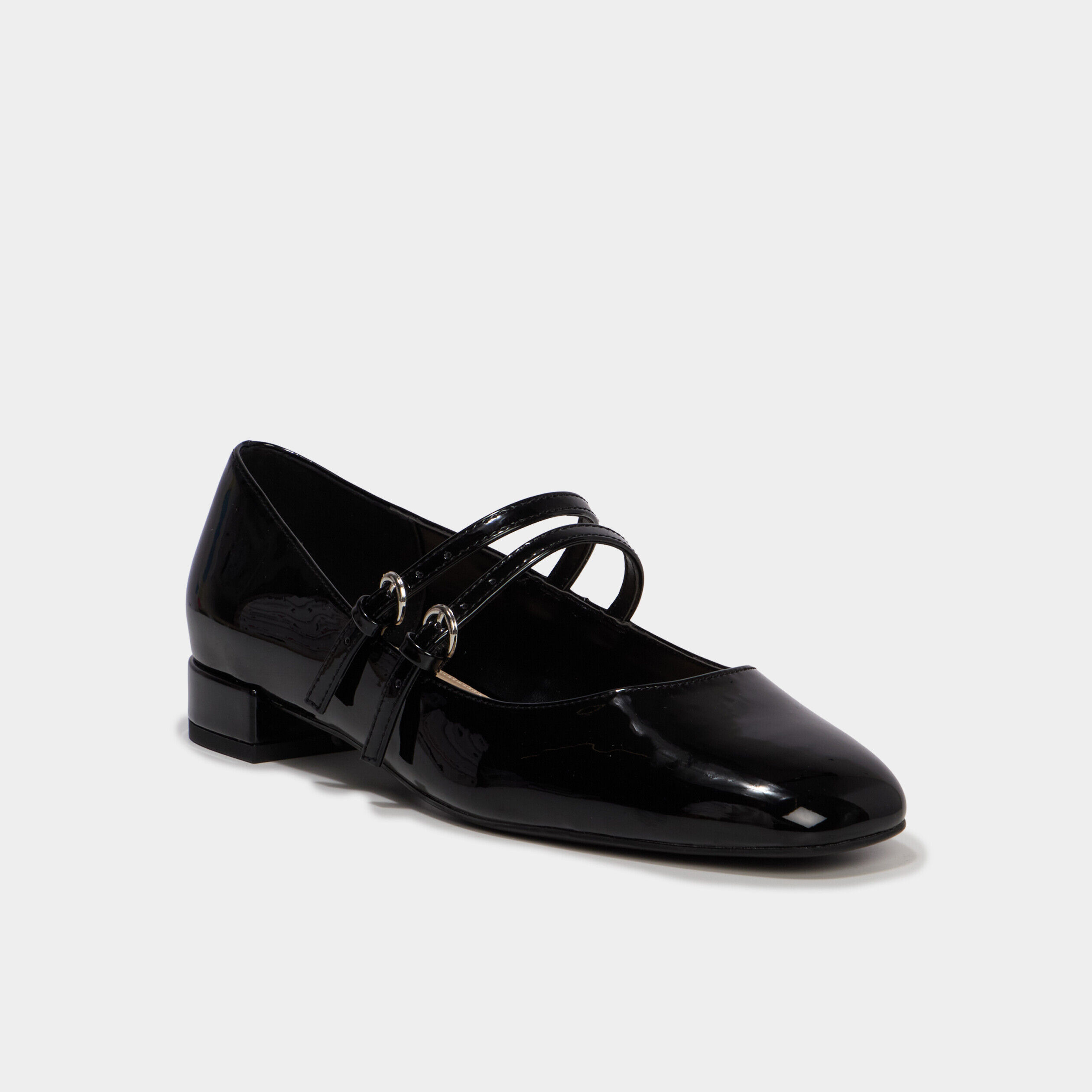 Ballerine femme effet verni double bride noir femme
