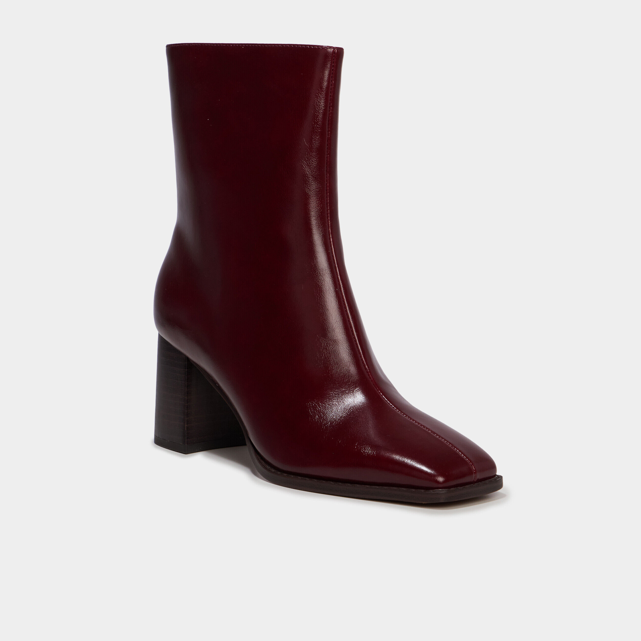 Bottines à talon bloc bout carré bordeaux femme