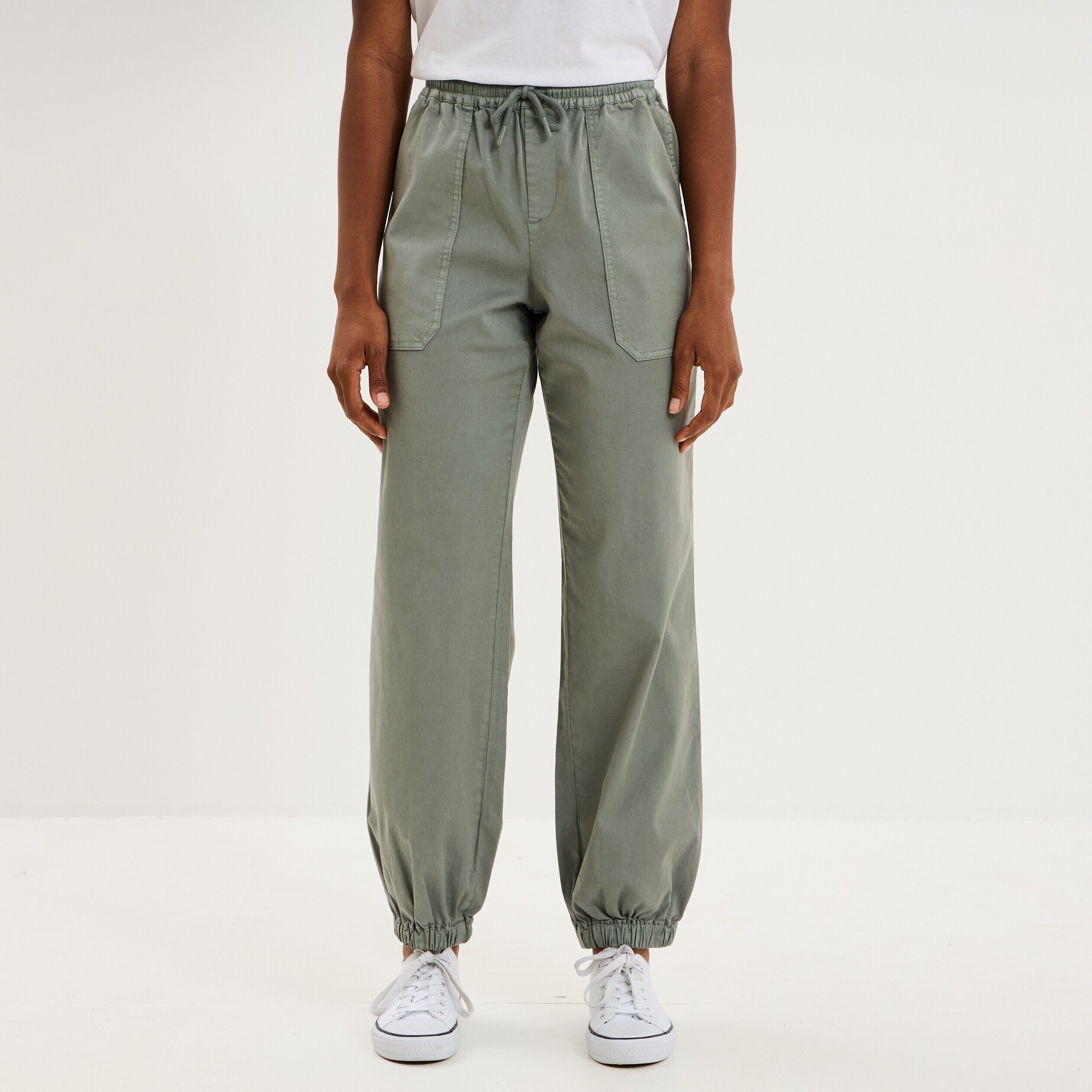 Pantalon cargo droit cropped lyocell vert pastel femme