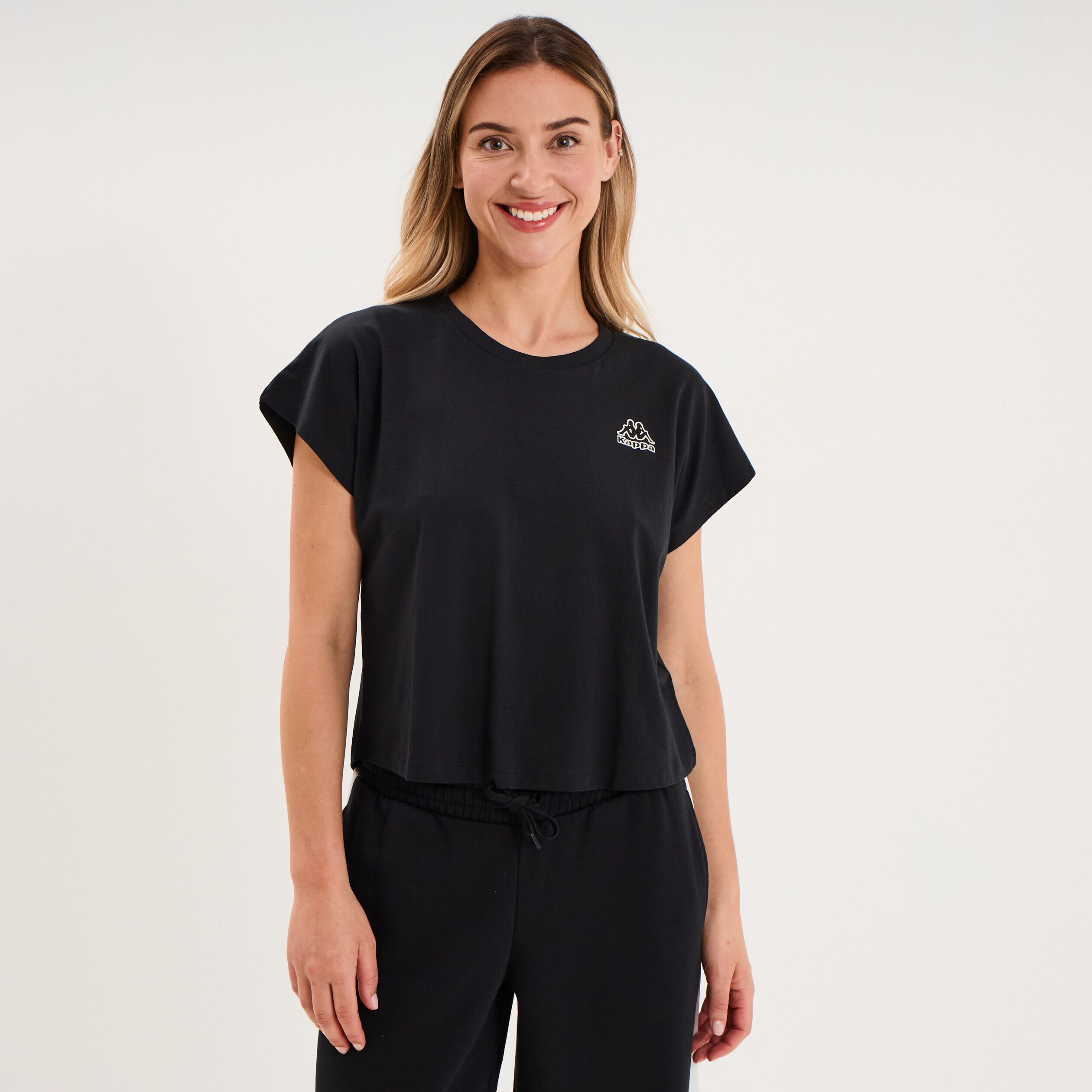 T-shirt col rond manches courtes Kappa noir femme