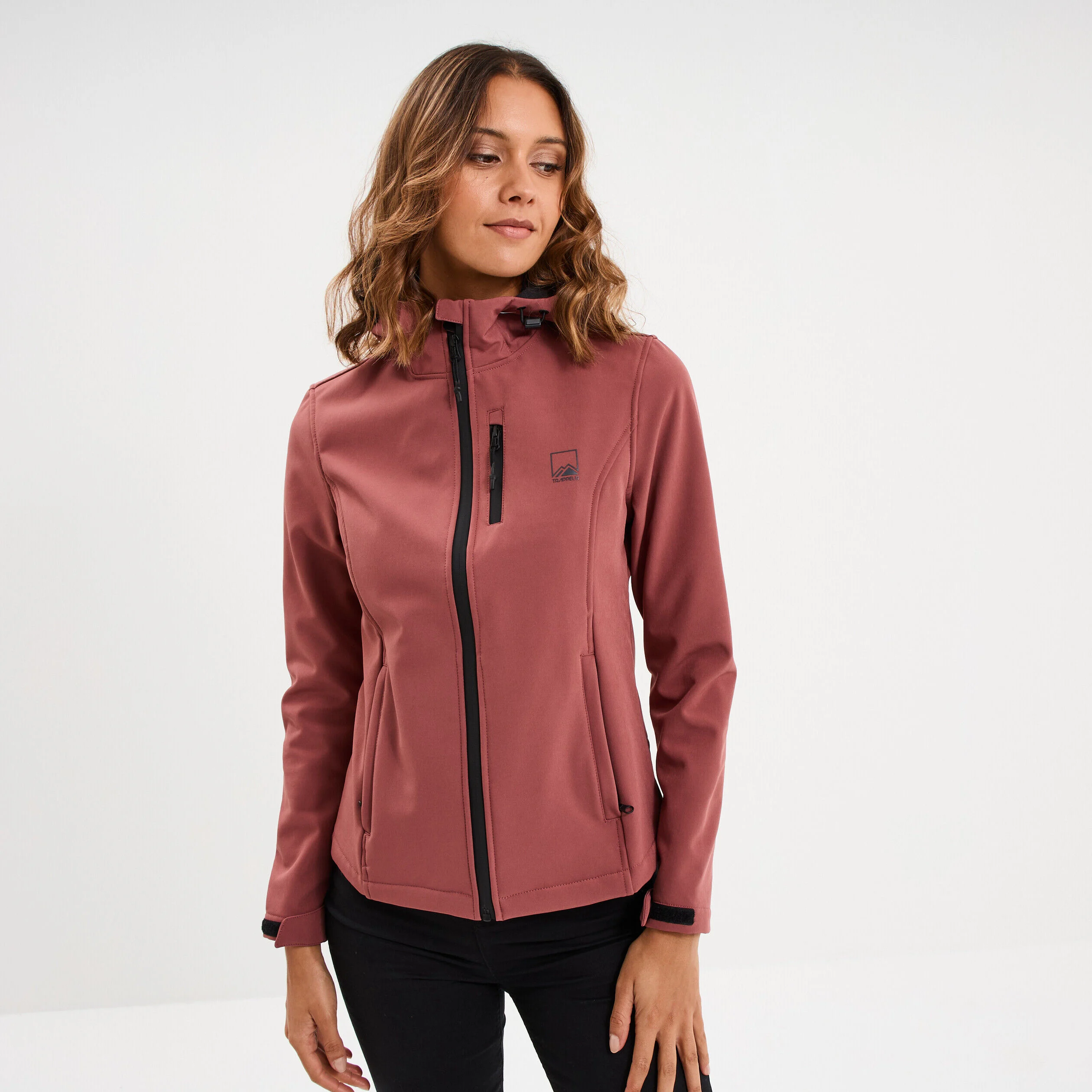 Blouson à capuche déperlant fourré vieux rose femme