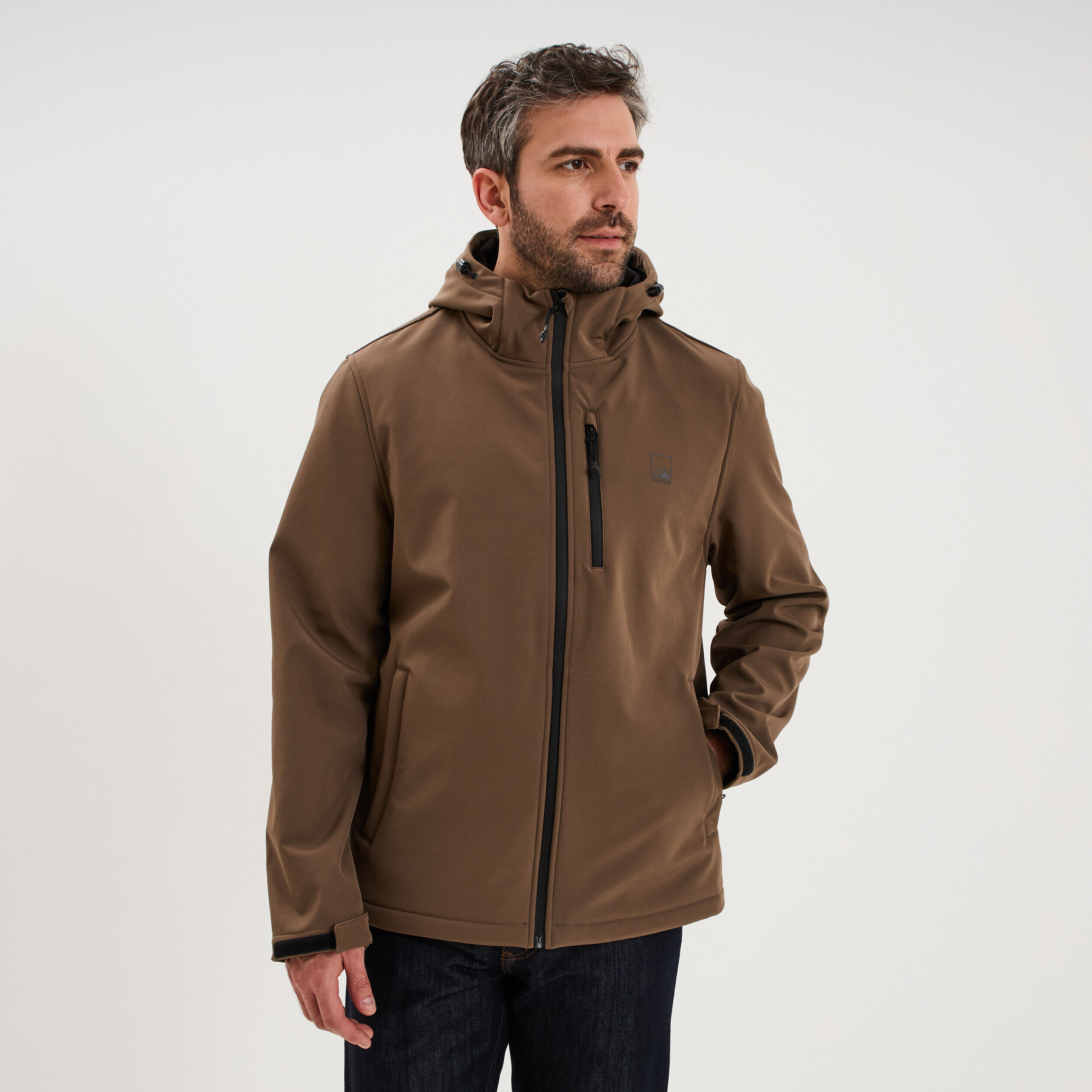 Blouson déperlant fourré à capuche vert kaki homme