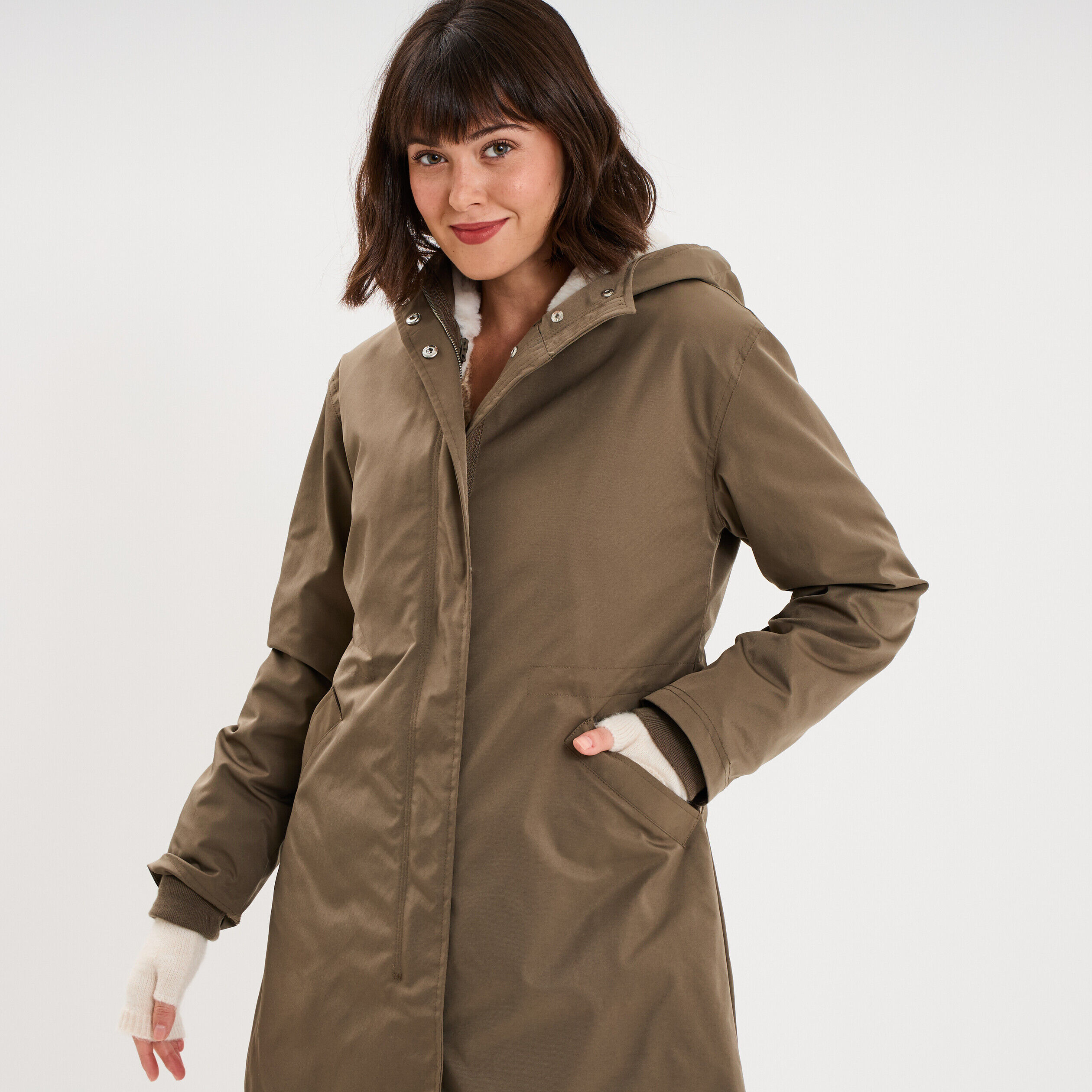 Parka 3-en-1 avec capuche amovible marron foncé femme