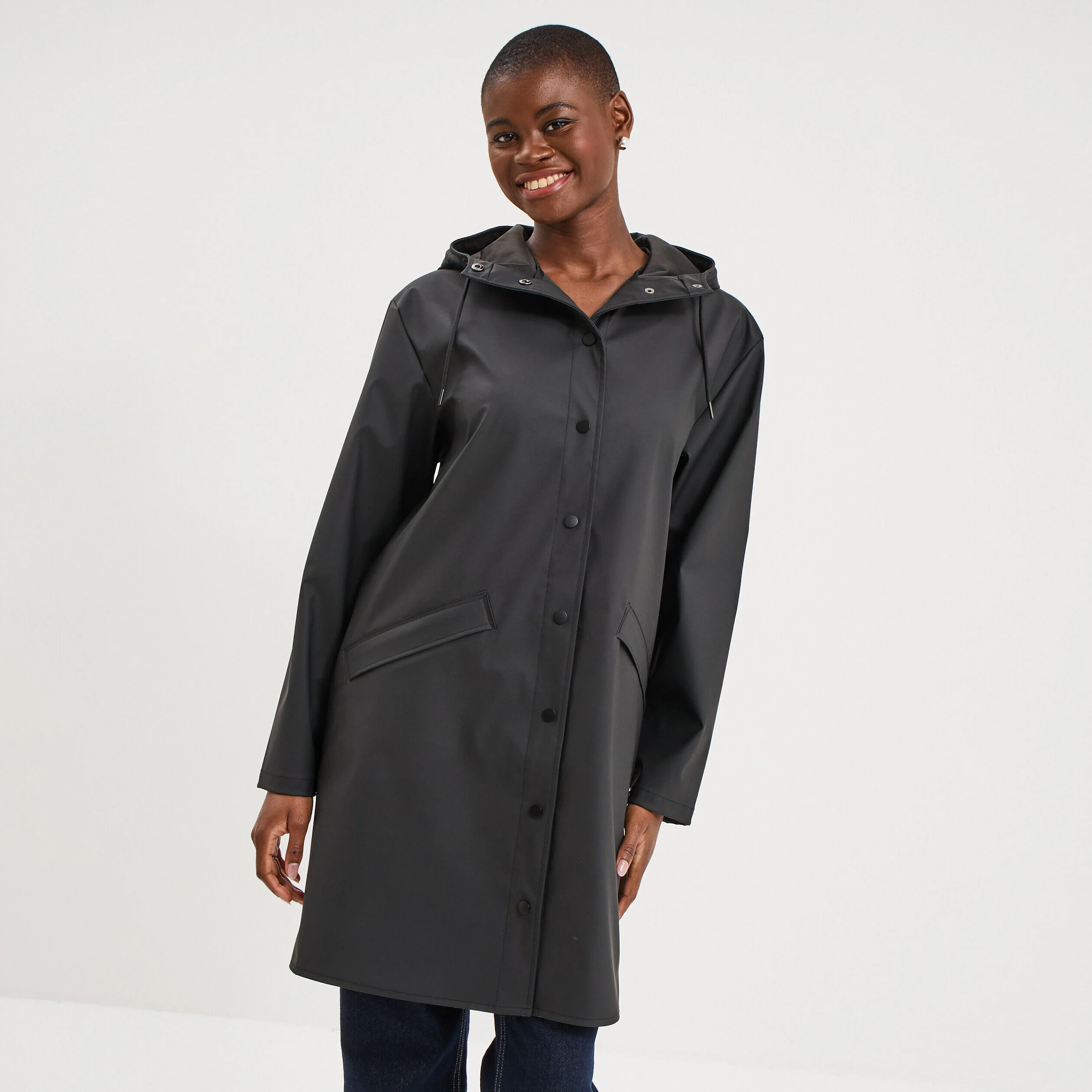Parka imperméable coupe-vent à capuche noir femme