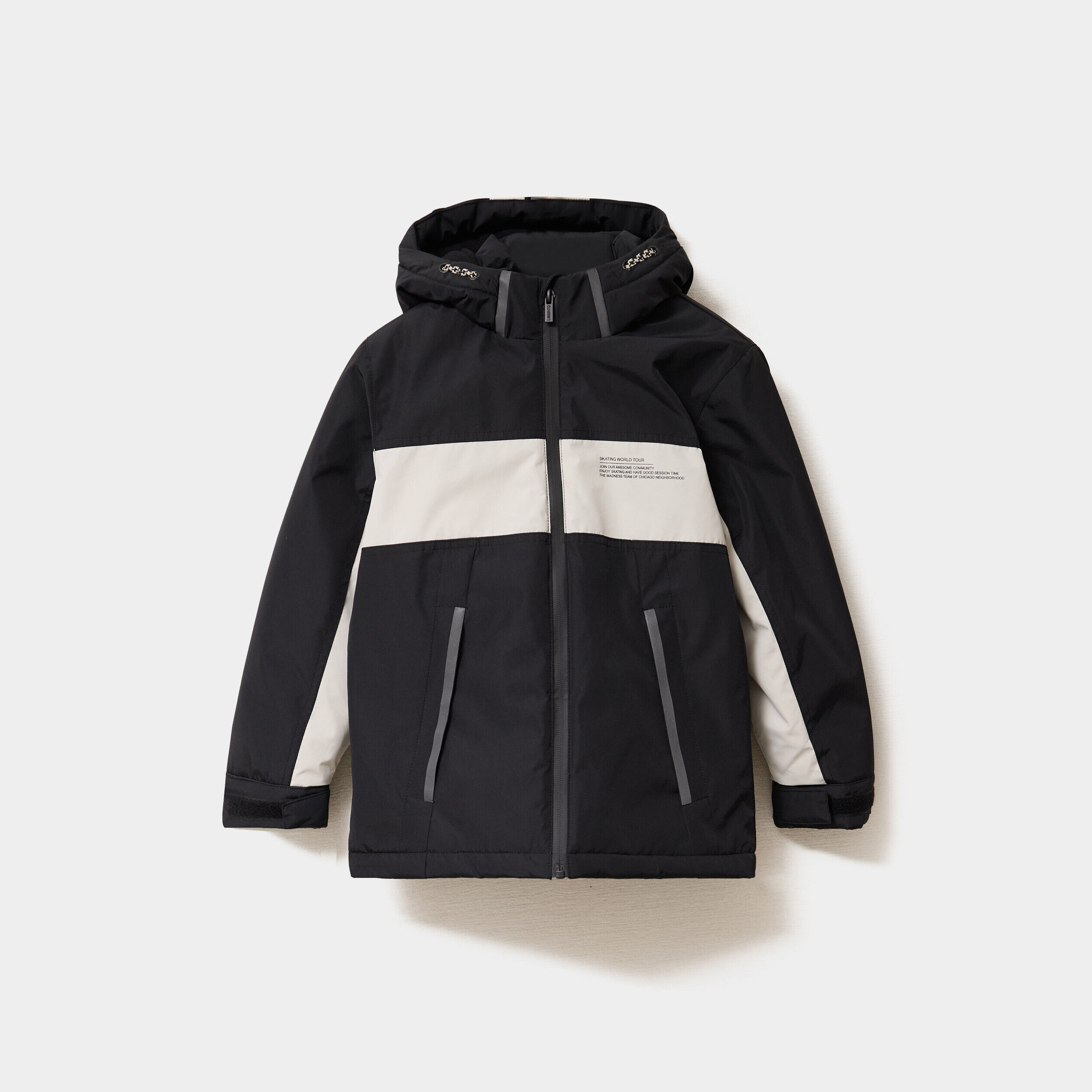 Parka mi-longue zippée à capuche gris clair garçon