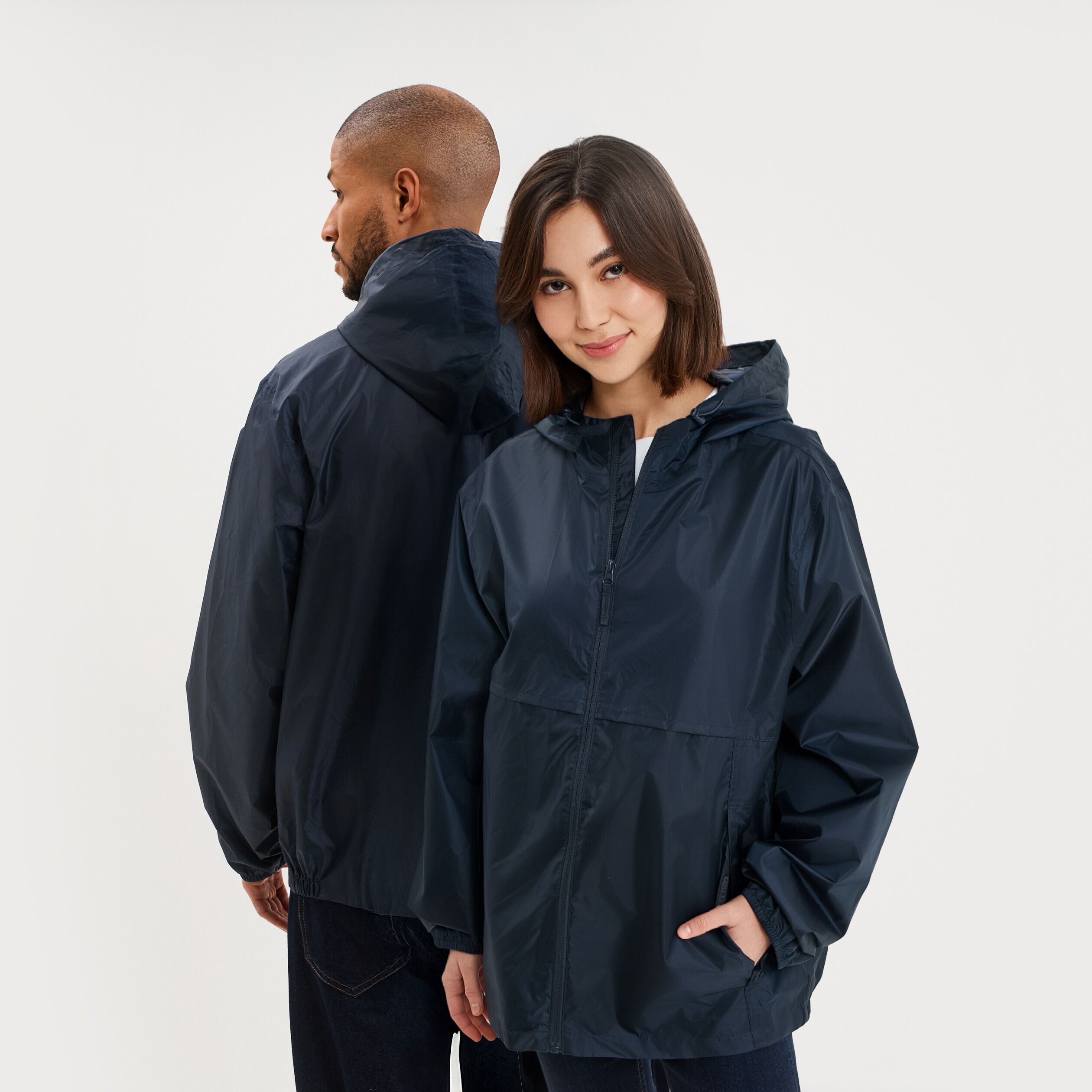 Veste coupe-vent imperméable à capuche bleu marine mixte
