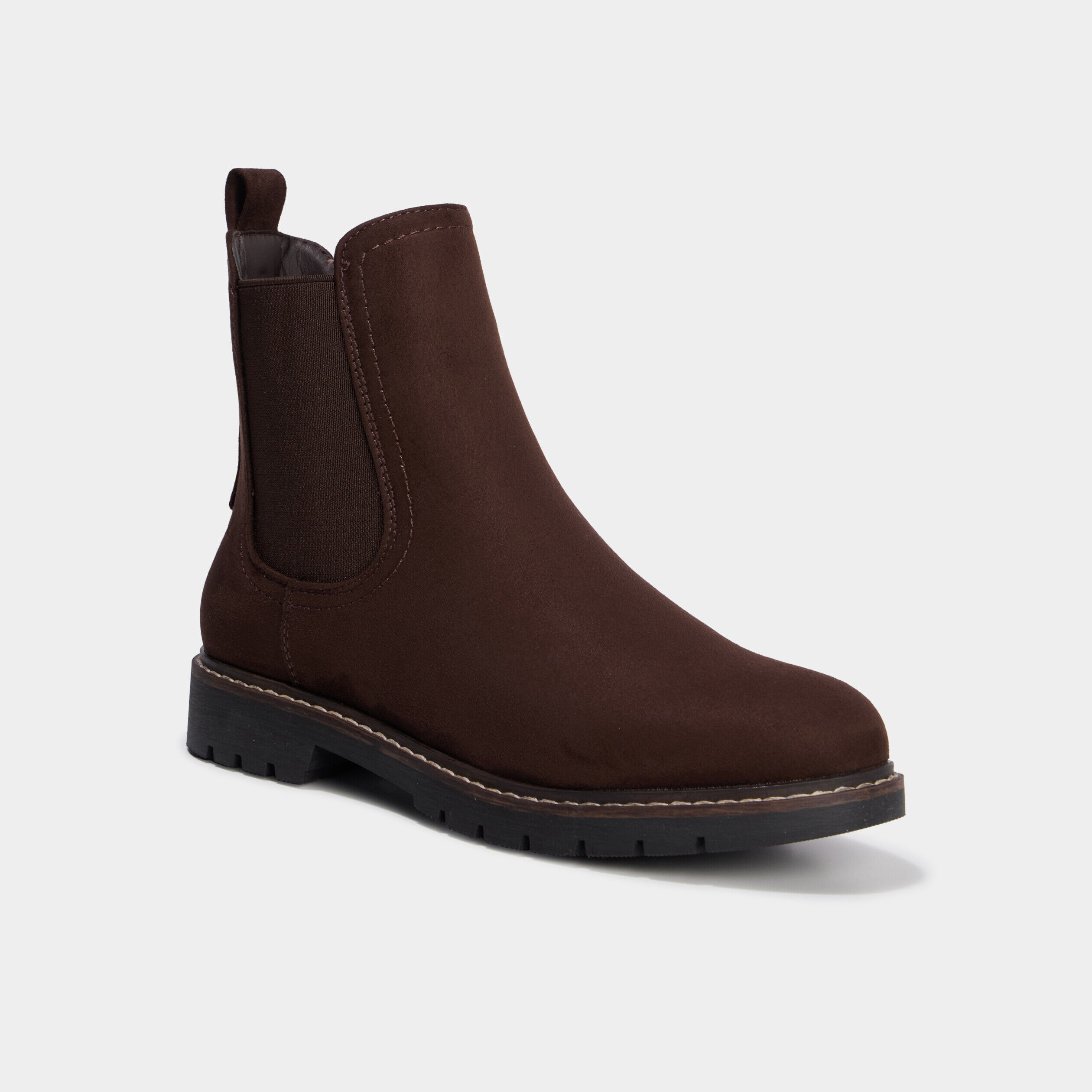 Boots chelsea effet suédine marron foncé femme