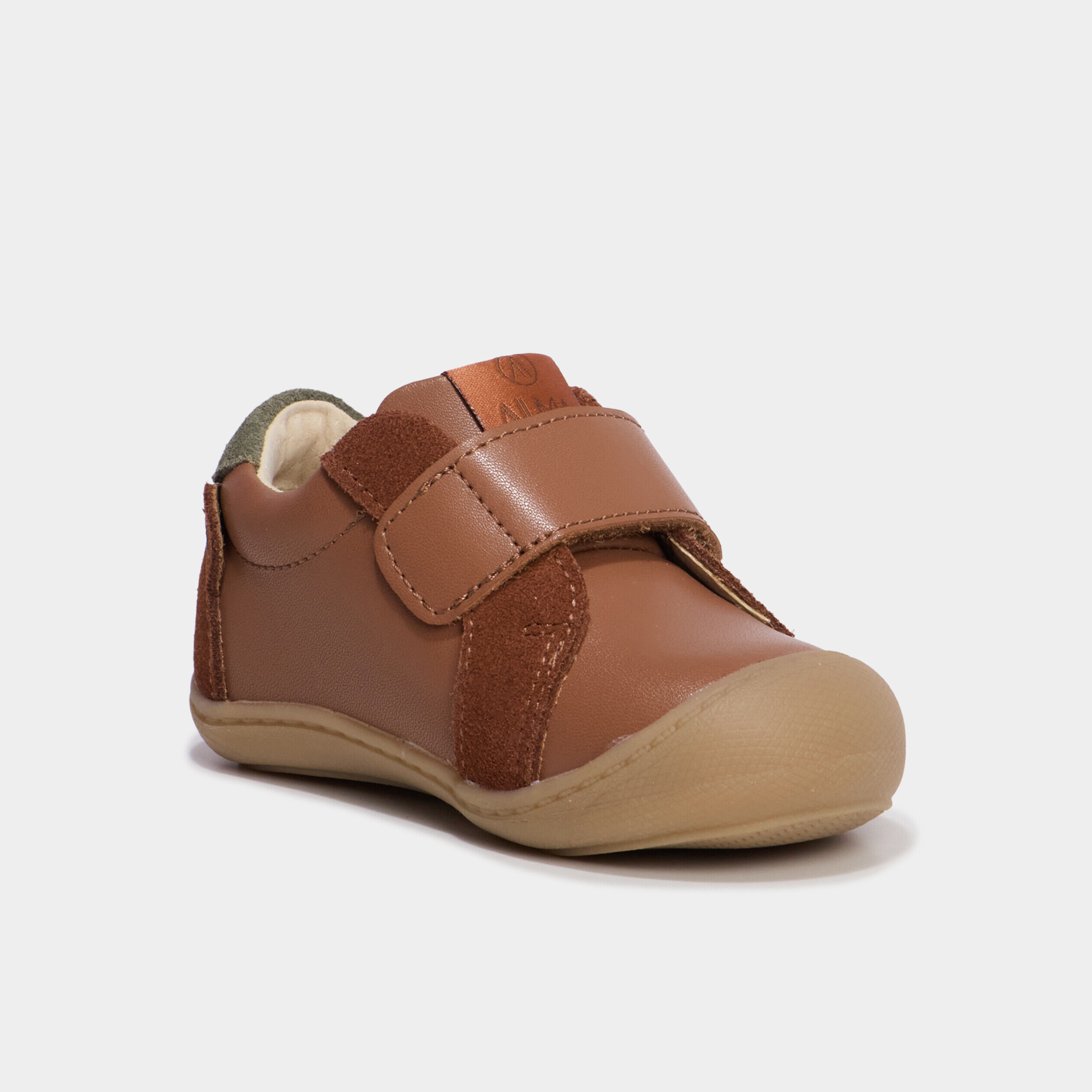 Bottillons à scratchs en cuir camel bébé garçon