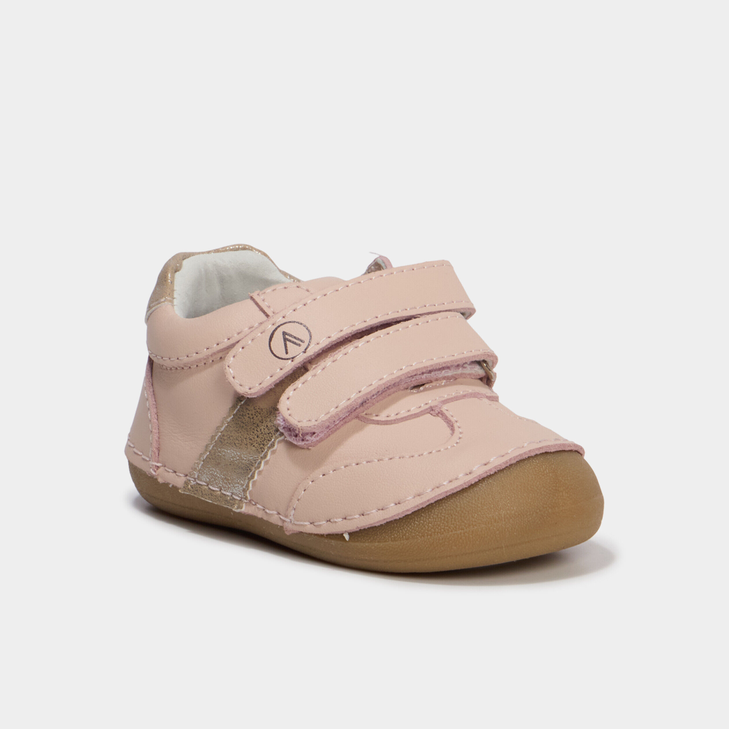 Bottillons à scratchs en cuir rose clair bébé fille