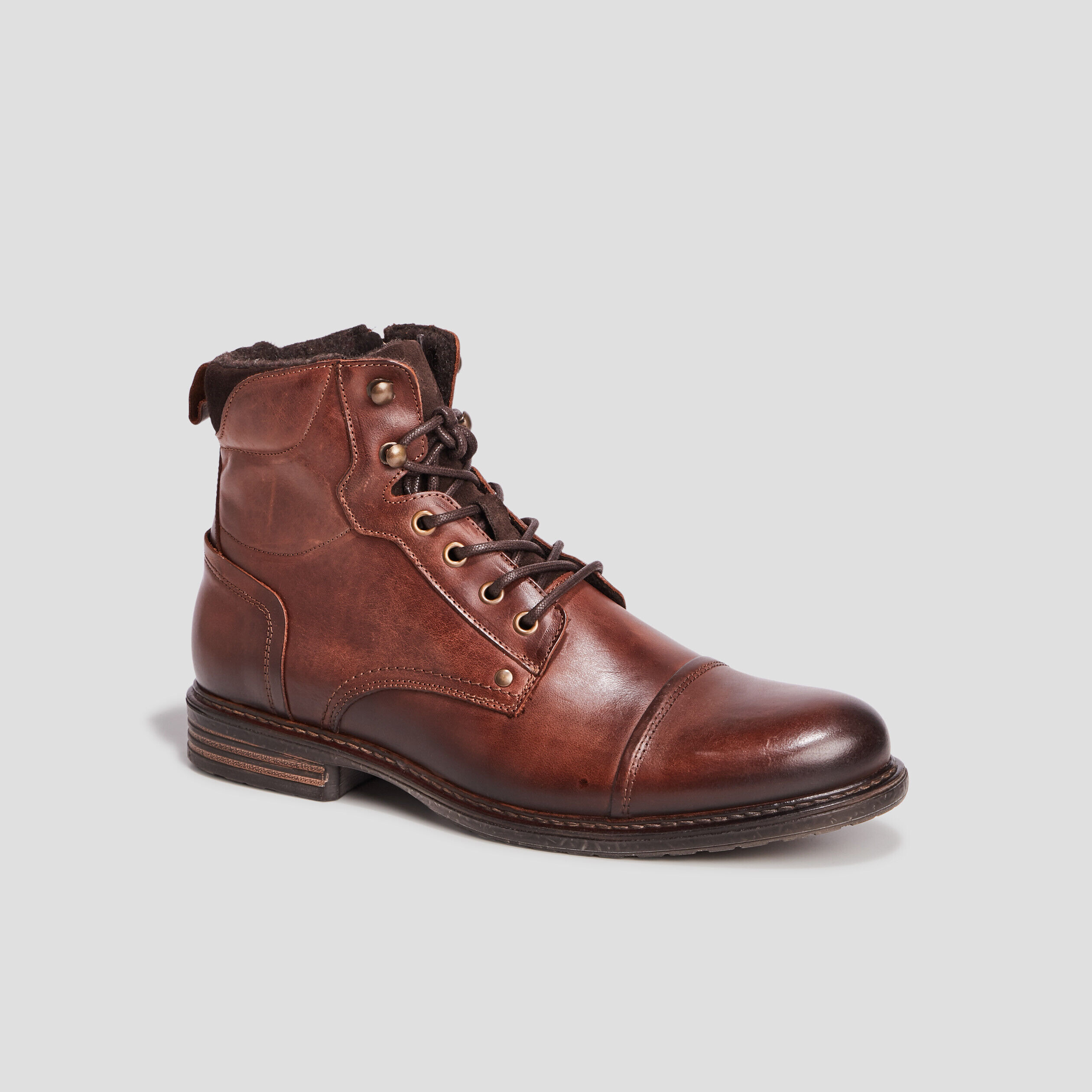 Bottines en cuir à lacets marron homme
