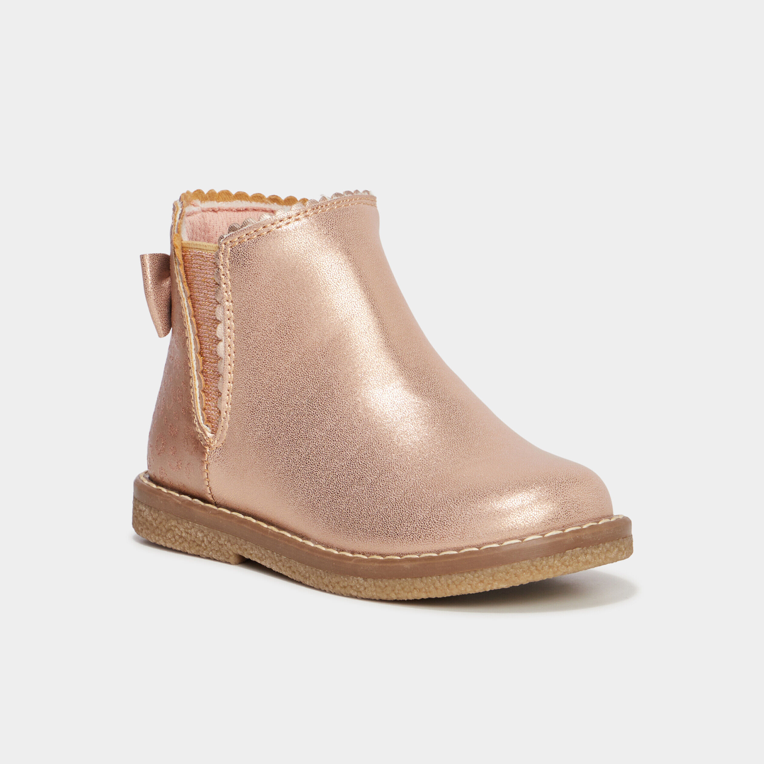 Bottines métallisées avec noeuds rose champagne fille