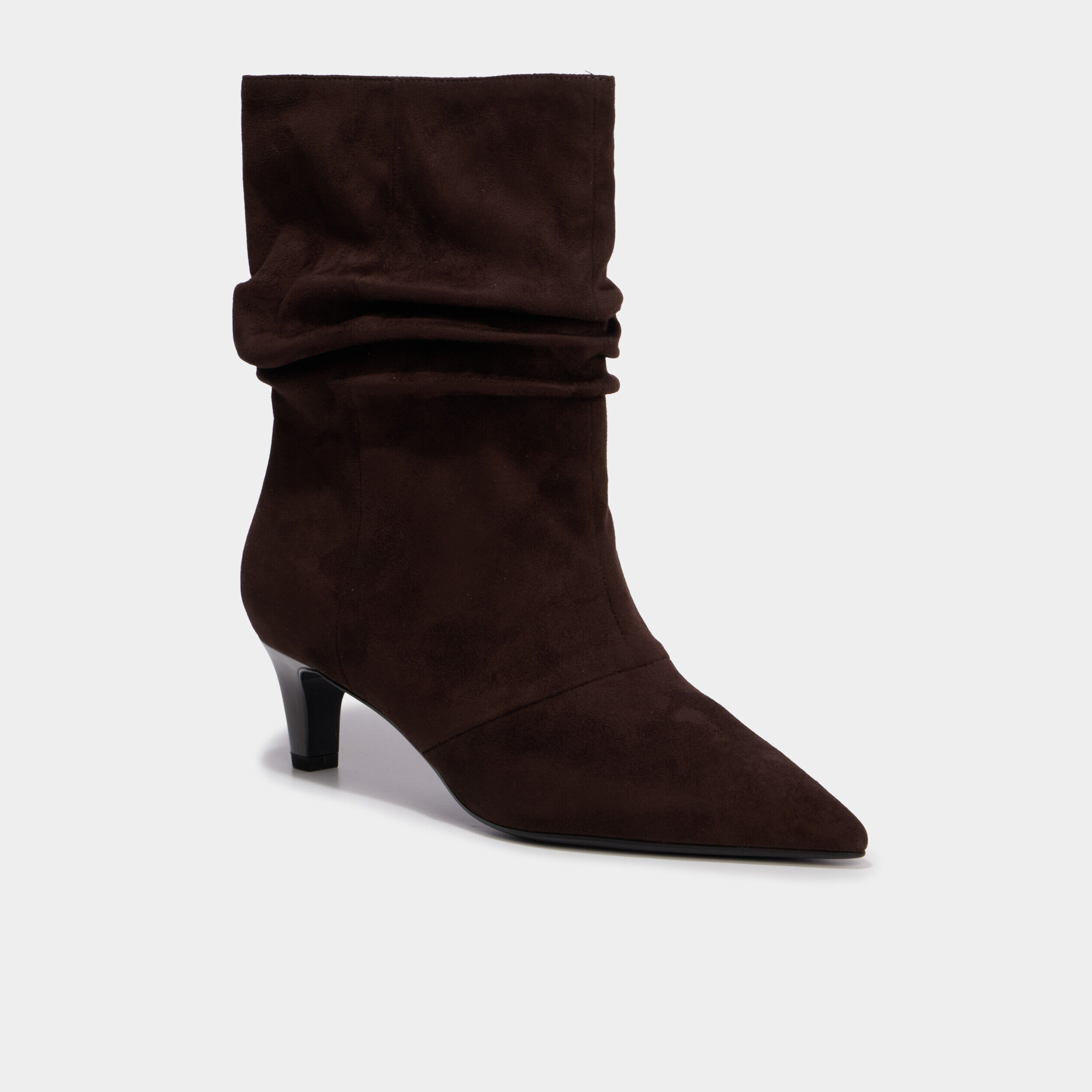 Bottines plissées talon kitten heel marron foncé femme