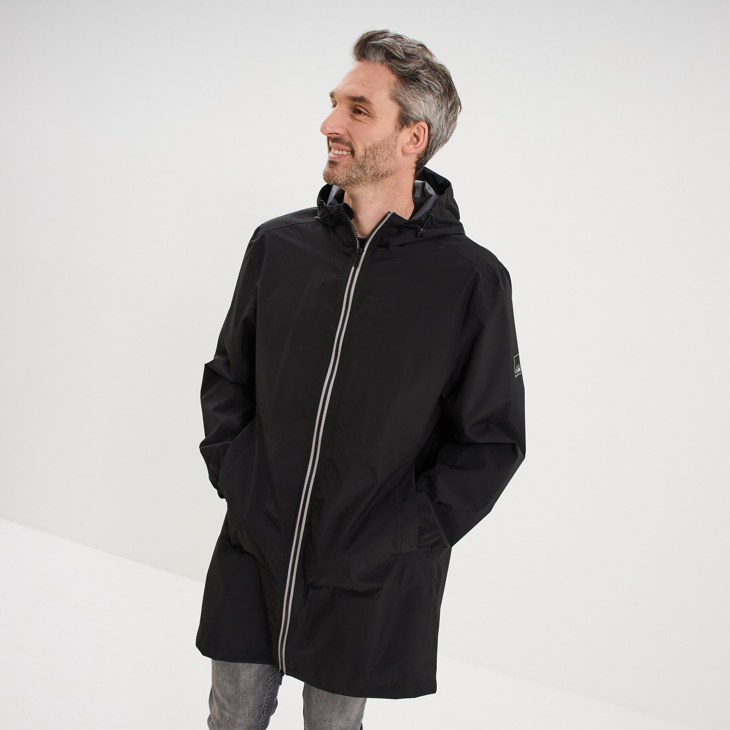 Parka imperméable coupe-vent à capuche noir homme