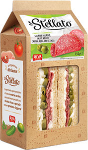 TRAMEZZINO SALAME MILANO, OLIVE VERDI E CREMA ALLA CRESCENZA