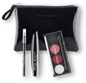 Pochette nera lucida mascara volume + matita nera + palette occhi