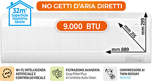 CLIMATIZZATORE MONOSPLIT 9.000 BTU FAR09EL2 SERIE WIND FREE ELITE S2