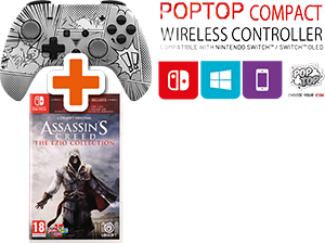 BUNDLE CONTROLLER POPTOP MANGA + GIOCO ASSASSIN'S CREED SWITCH