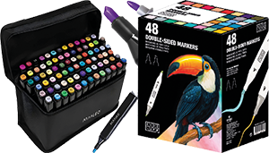 Conjunto 48 Marcadores Ponta Dupla com Bolsa