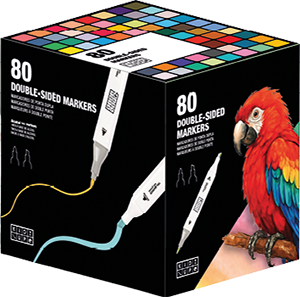 Conjunto 80 Marcadores Ponta Dupla com Bolsa