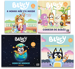 Livro BLUEY: A MINHA MÃE É A MAIOR/ HORA DE DORMIR/ CORRIDA DE BEBÉS/ HOJE É O PAPÁ QUE DEITA